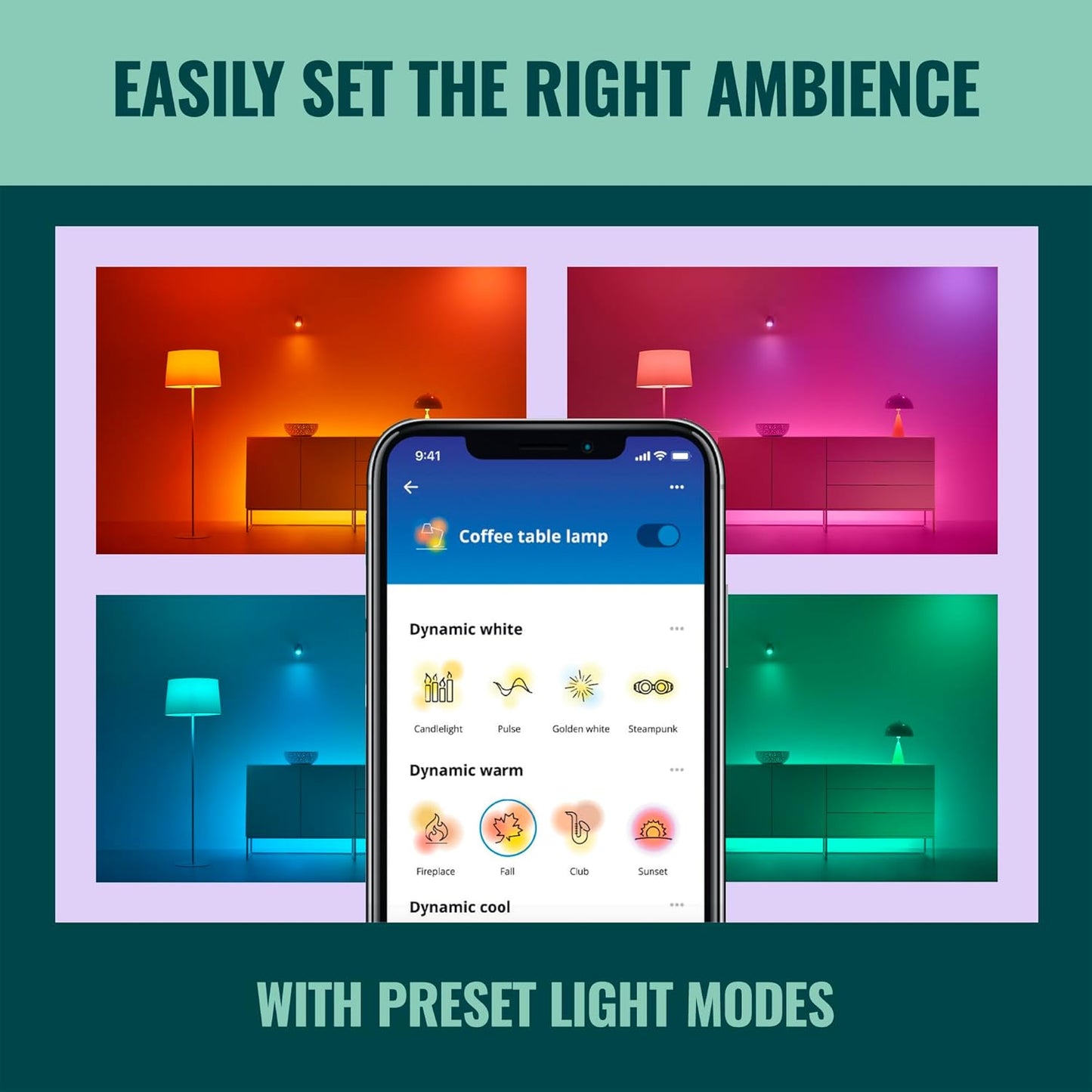 WiZ Connected LED 스마트 전구, 일몰에서 일출 자동화 + 모션 감지 + 음성 또는 앱으로 제어, 풀 컬러 A19