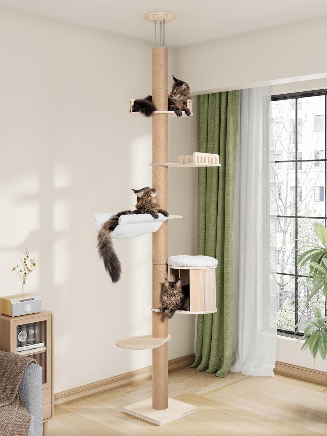 Tall Floor to Ceiling Cat Tree for Large Cats, Cat Tower with Scratchi