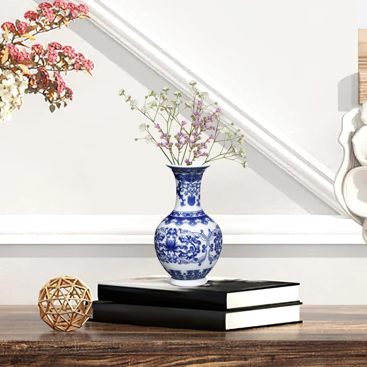 Blue and White Porcelain Vase Exquisite Floral Container Decorative Flower Holder Art Vases Household Flower Pot Ceramic Hydroponic Planter Ceramic Flowerpot Floral Storage Container (ONLY 5.7 Inch)