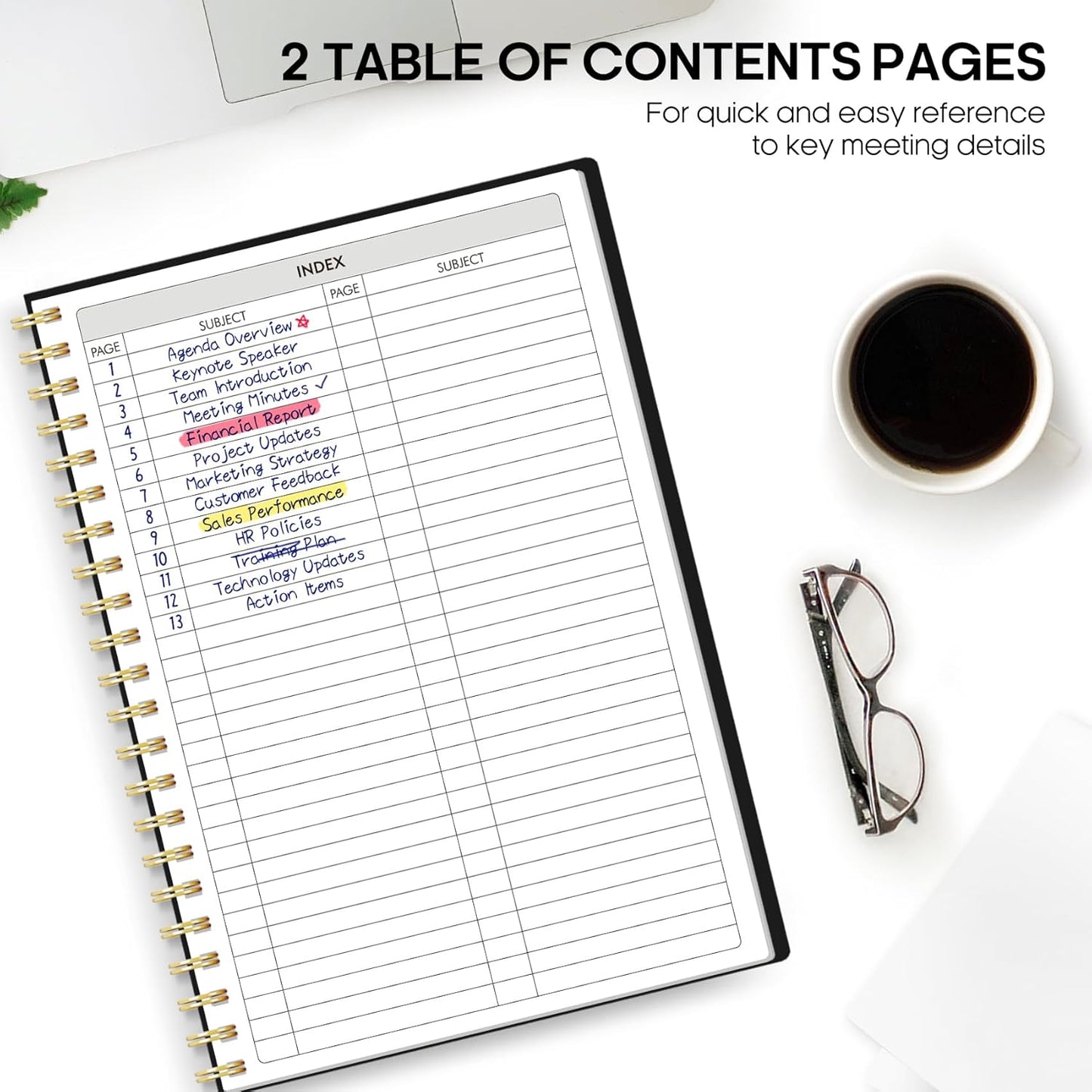 Meeting Notebook for Work Organization - Work Planner Notebook with Ac