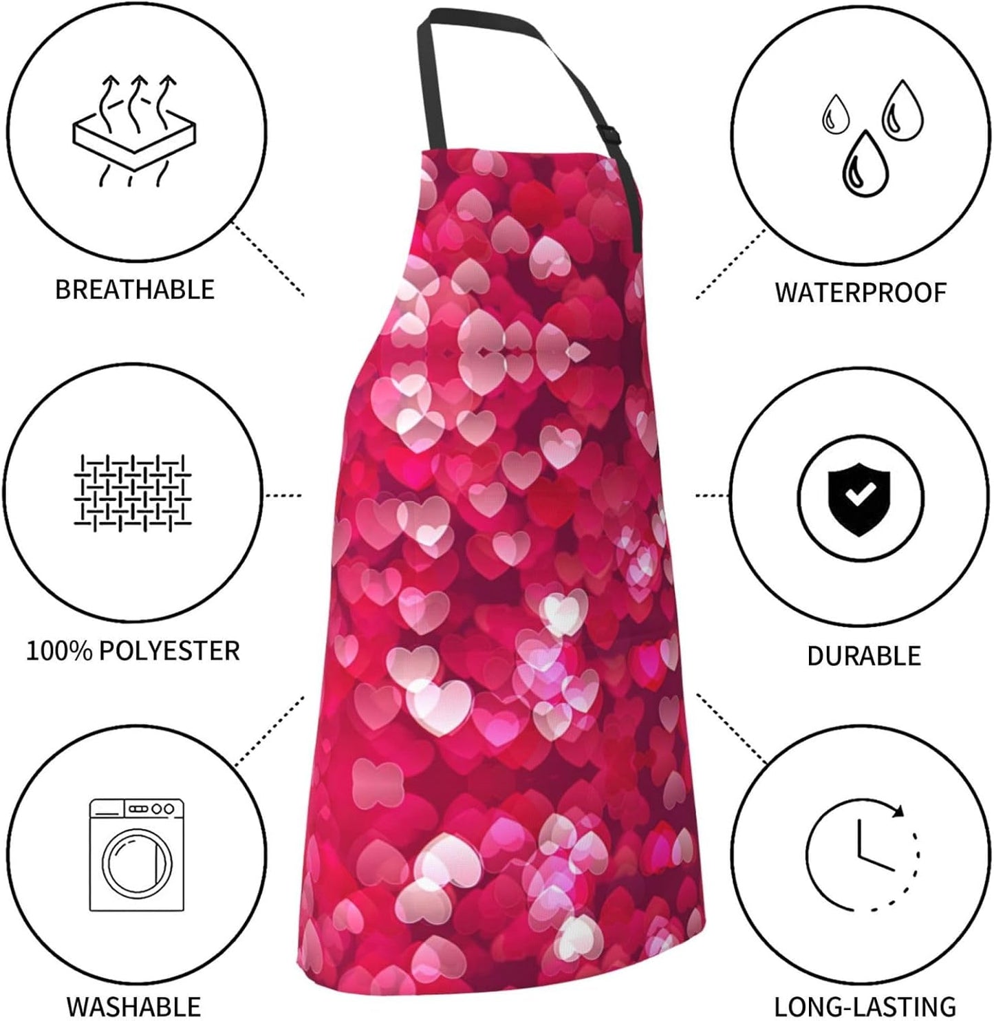 Valentine's Day Love Heart Print 28x33 In Adult Kitchen Apron with Poc