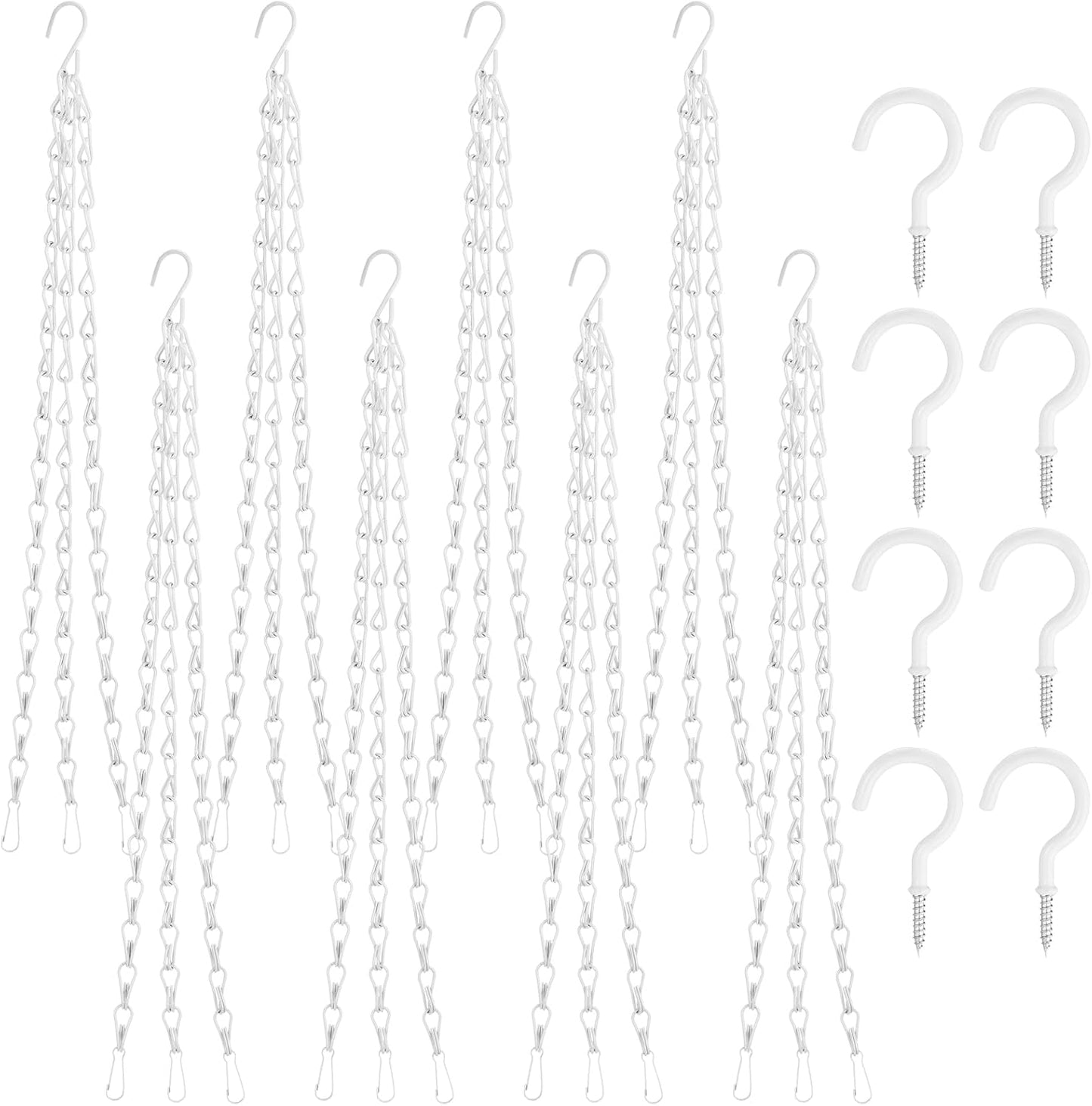Ripeng 8 Pack 16.38 Inch Plant Hanging Chains with Hooks Metal White Hanging Basket Chain for Bird Feeders Planters Lanterns 3 Point Flower Pot Basket Chain Garden Plant Hangers