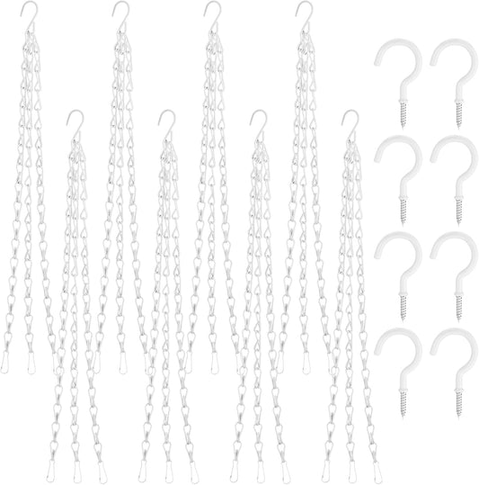 Ripeng 8 Pack 16.38 Inch Plant Hanging Chains with Hooks Metal White Hanging Basket Chain for Bird Feeders Planters Lanterns 3 Point Flower Pot Basket Chain Garden Plant Hangers