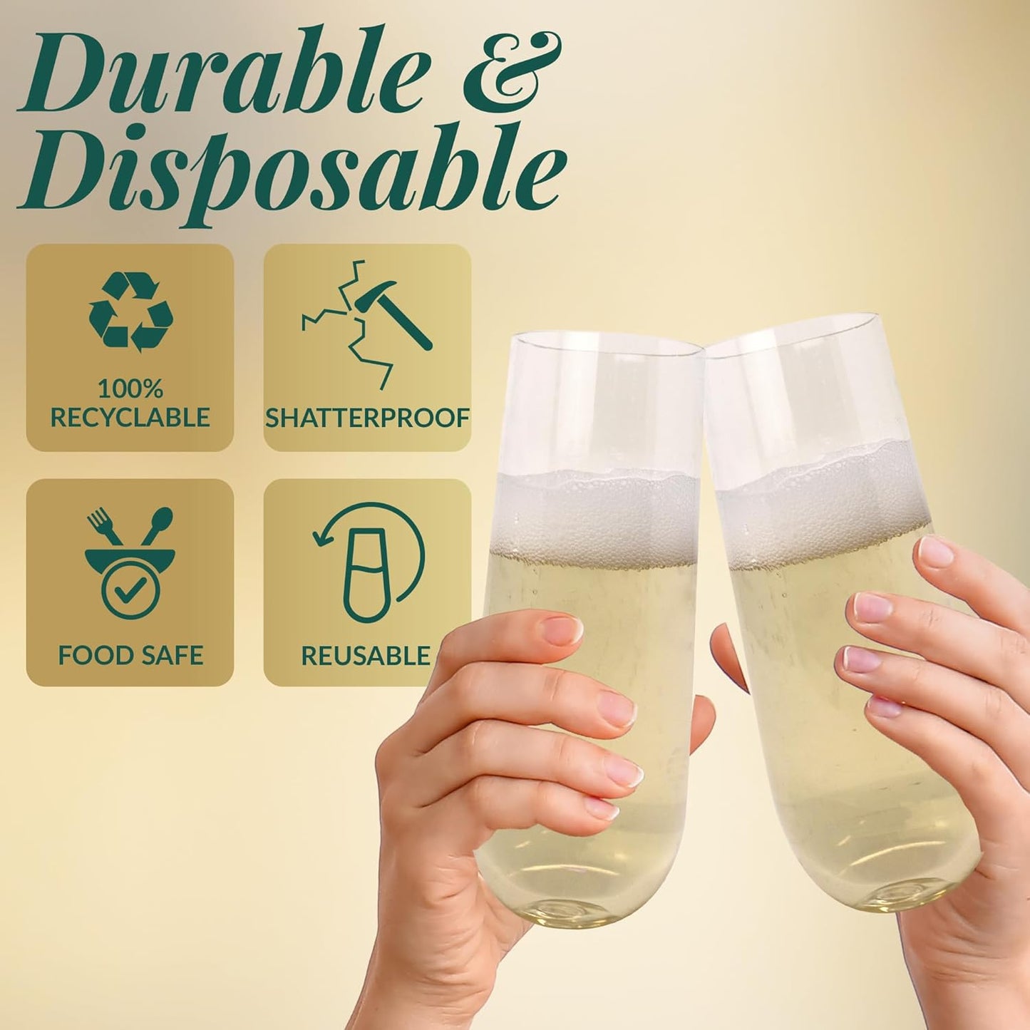 Reli. Champagne Flutes Plastic (50 Pack, 9oz) Clear, Stemless | Dispos