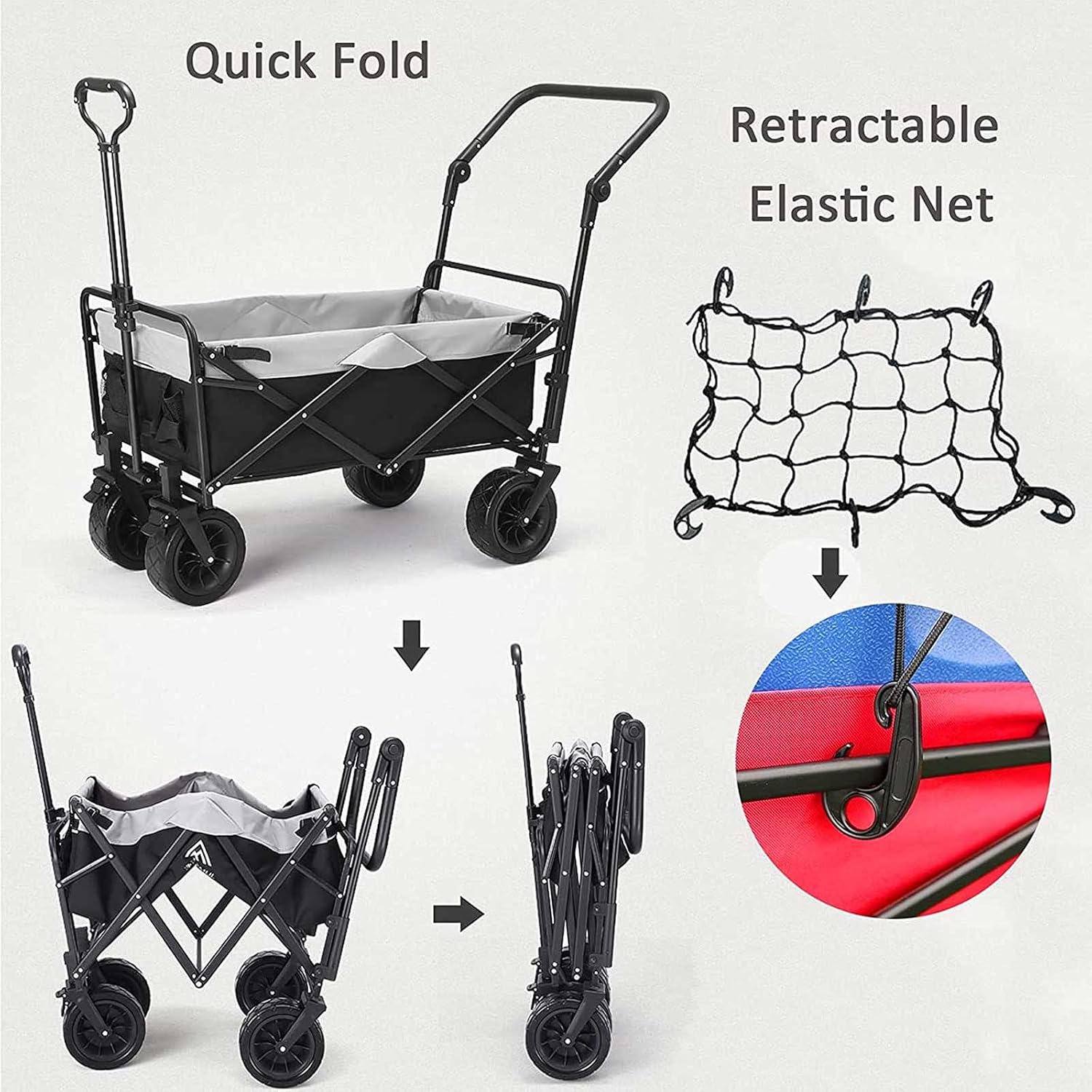 Heavy-Duty Outdoor Fold Up Wagon Portable with Adjustable Handle Sport