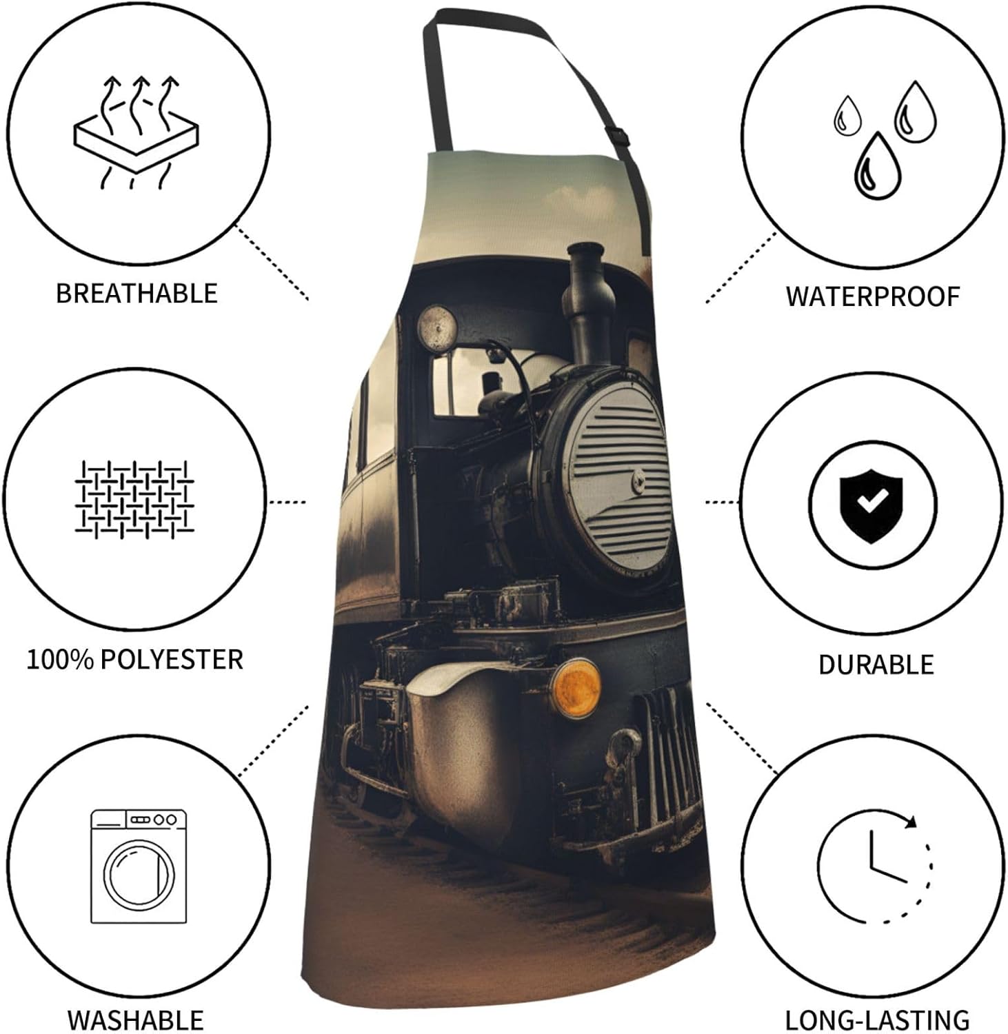 YANYU locomotive Print 28x33 In Kitchen Apron Stylish Chef Apron with 