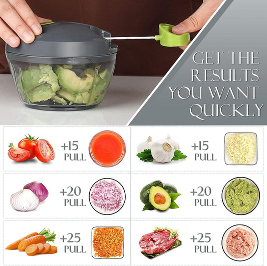 Ourokhome Manual Food Processor Vegetable Chopper, Portable Hand Pull String Garlic Mincer Onion Cutter for Veggies, Ginger, Fruits, Nuts, Herbs, etc., 500ml, Grey