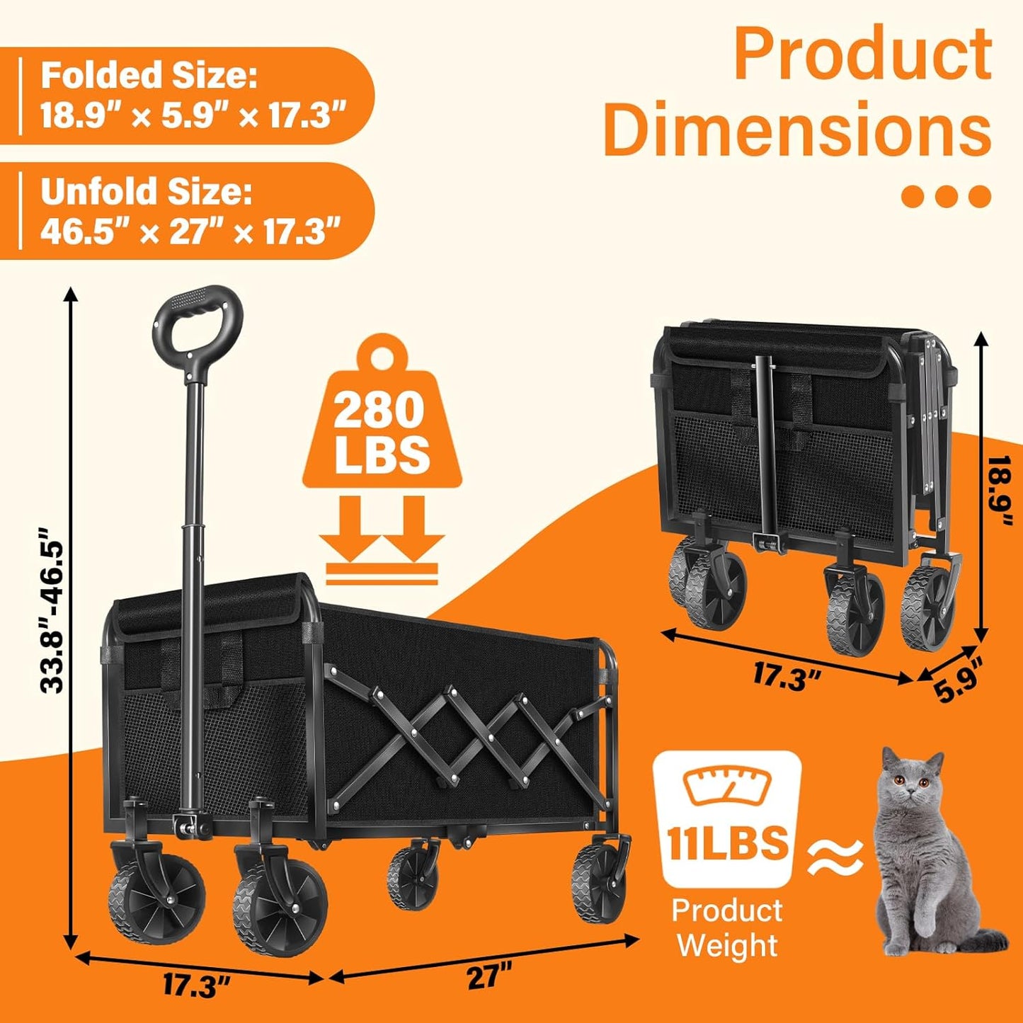 Wagons Carts Foldable, Collapsible Wagon, Folding Wagon Cart with Whee