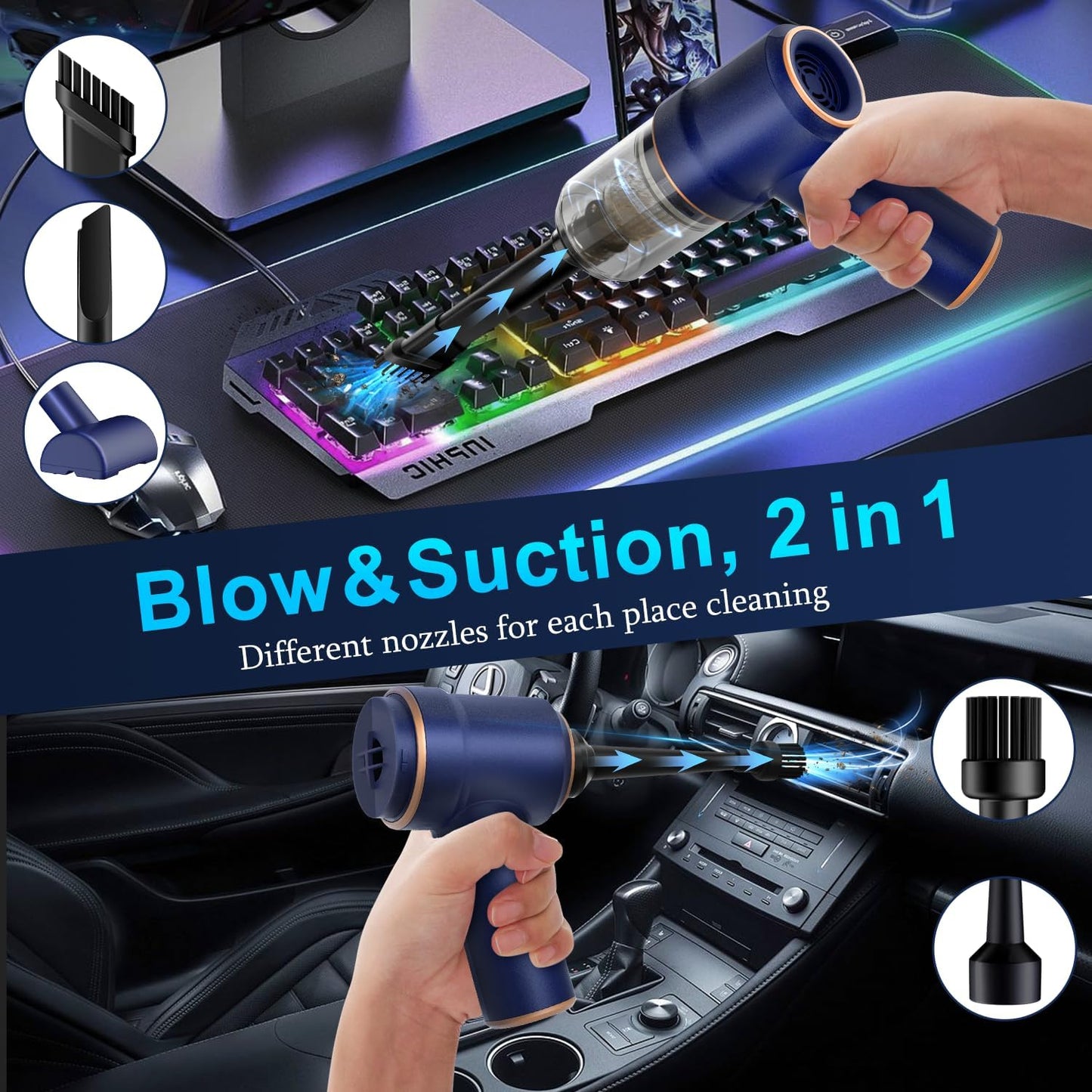 KMM Handheld Car Vacuum Cleaner, 9000Pa Vacuum Cleaner and Air Duster,