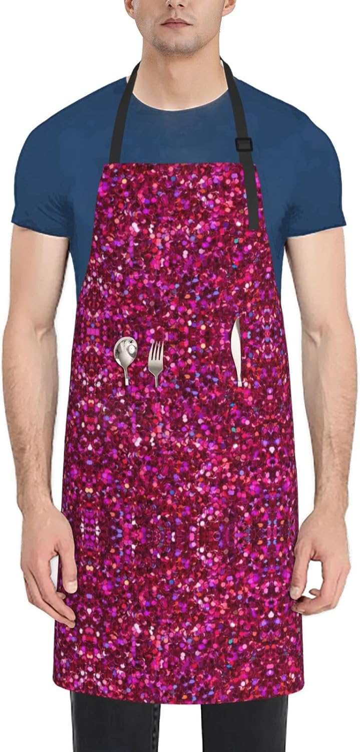 Glitter pattern print Waterproof apron with pocket adjustable cooking apron for adult kitchen bibs to bake