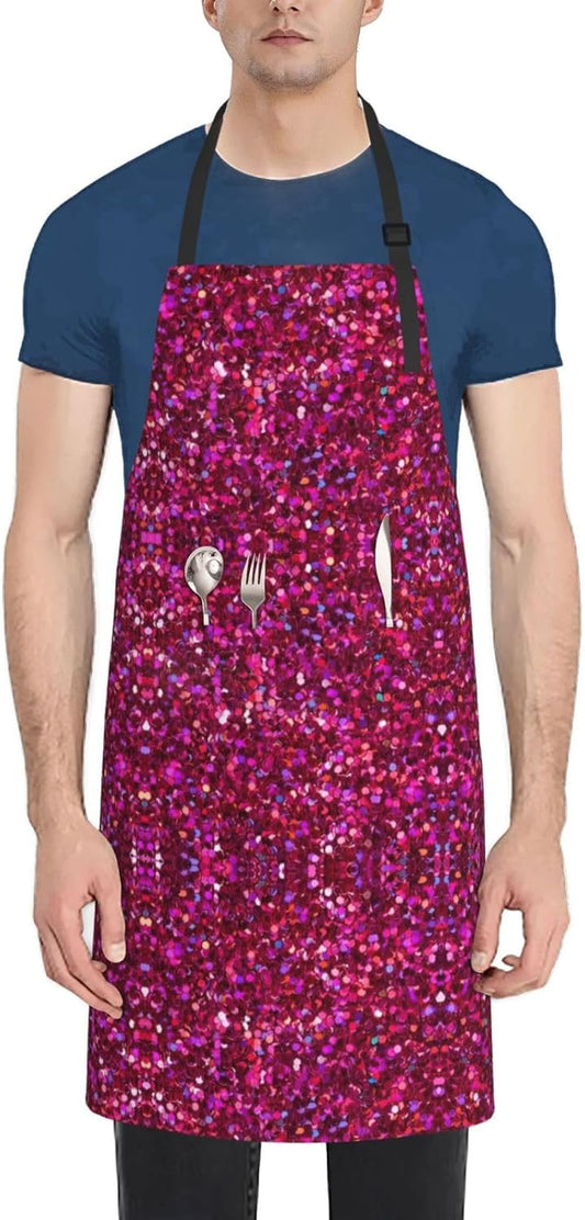 Glitter pattern print Waterproof apron with pocket adjustable cooking apron for adult kitchen bibs to bake