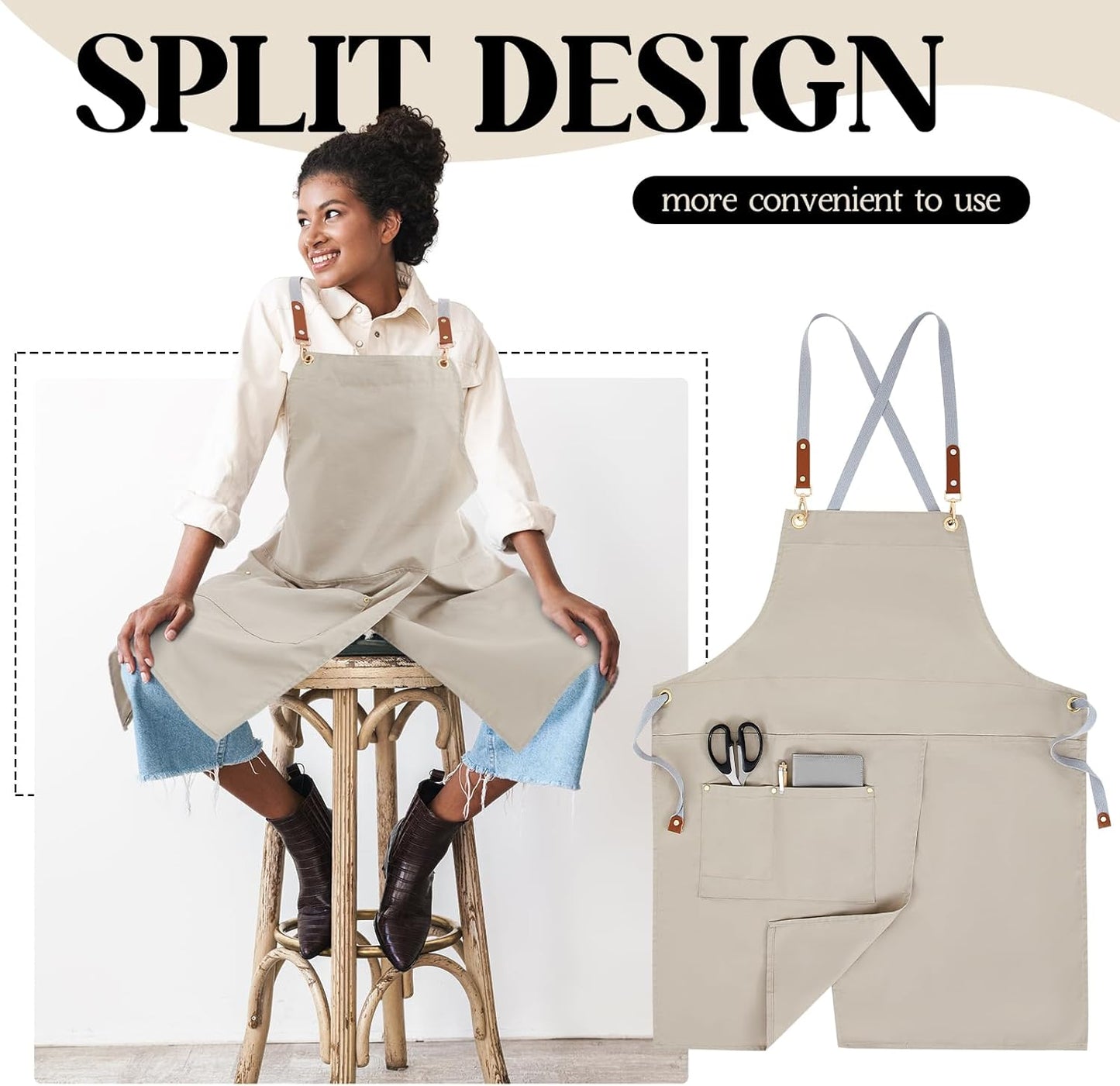 Crossback Pottery Apron Split Leg with Large Pocket Canvas Apron with Adjustable Strap for Art Garden Nail Tech Hairstylist