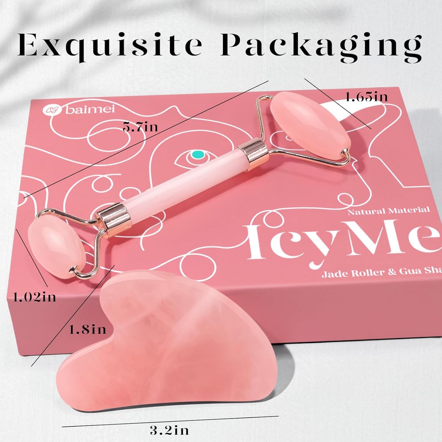 BAIMEI IcyMe Jade Roller & Gua Sha, Face Roller Redness Reducing Skin 