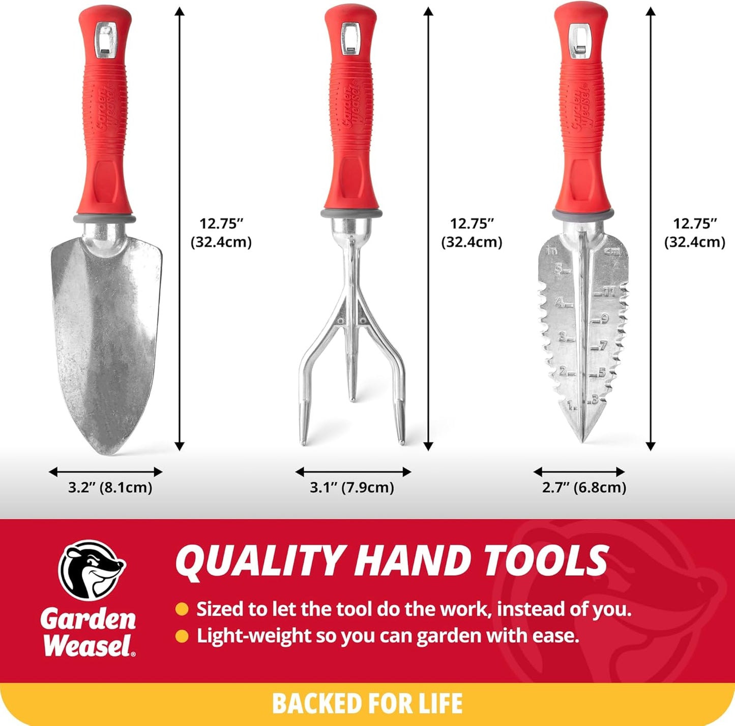 Garden Weasel 3-Piece Hand Tool Combo Set | Trowel, Transplanter and C