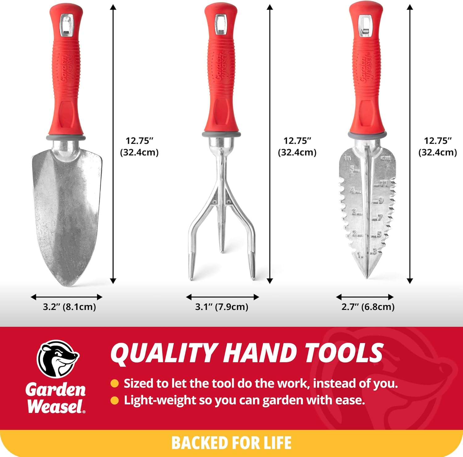 Garden Weasel 3-Piece Hand Tool Combo Set | Trowel, Transplanter and C