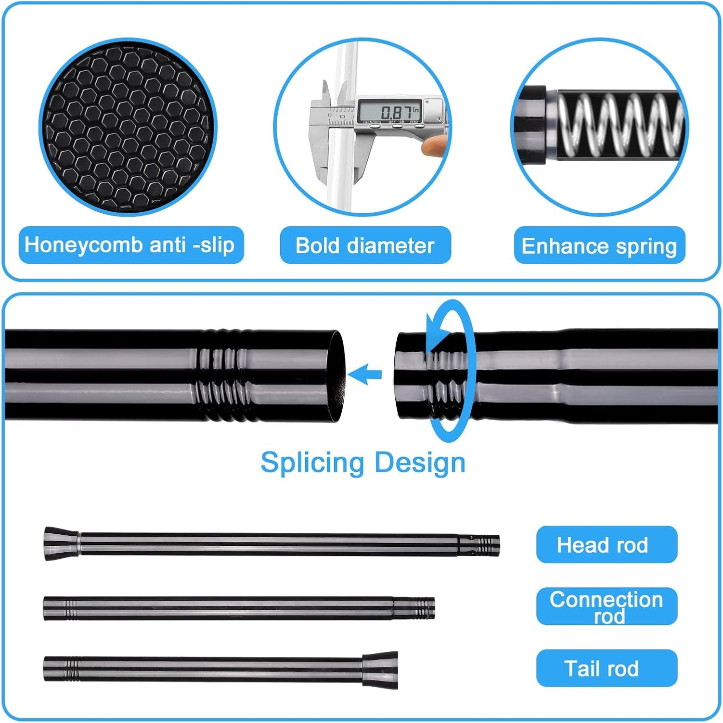 Tension Curtain Rod Black Tension Rod 28 To 48 Inch Spring Curtain Rods Non Slip Tension Rods 1pcs For Windows No Drilling Adjustable Tension Rods of Curtains Window Closet Kitchen Wardrobe
