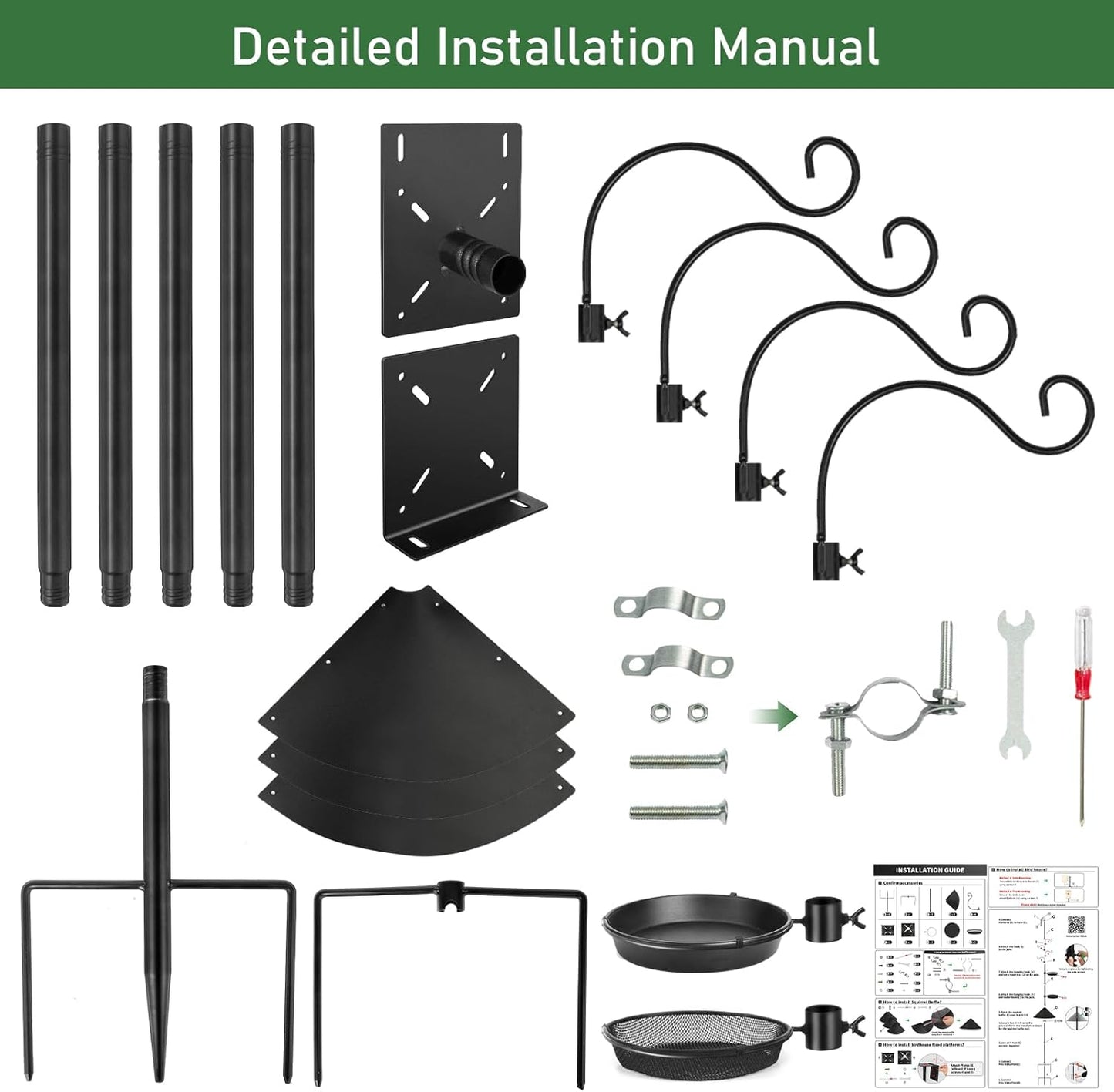 Bird Feeder Pole Squirrel Proof, 92 Inch Heavy Duty Feeding Station Tall Birds Feeders Stand House Pole with Baffle for Outdoors,1 Pack