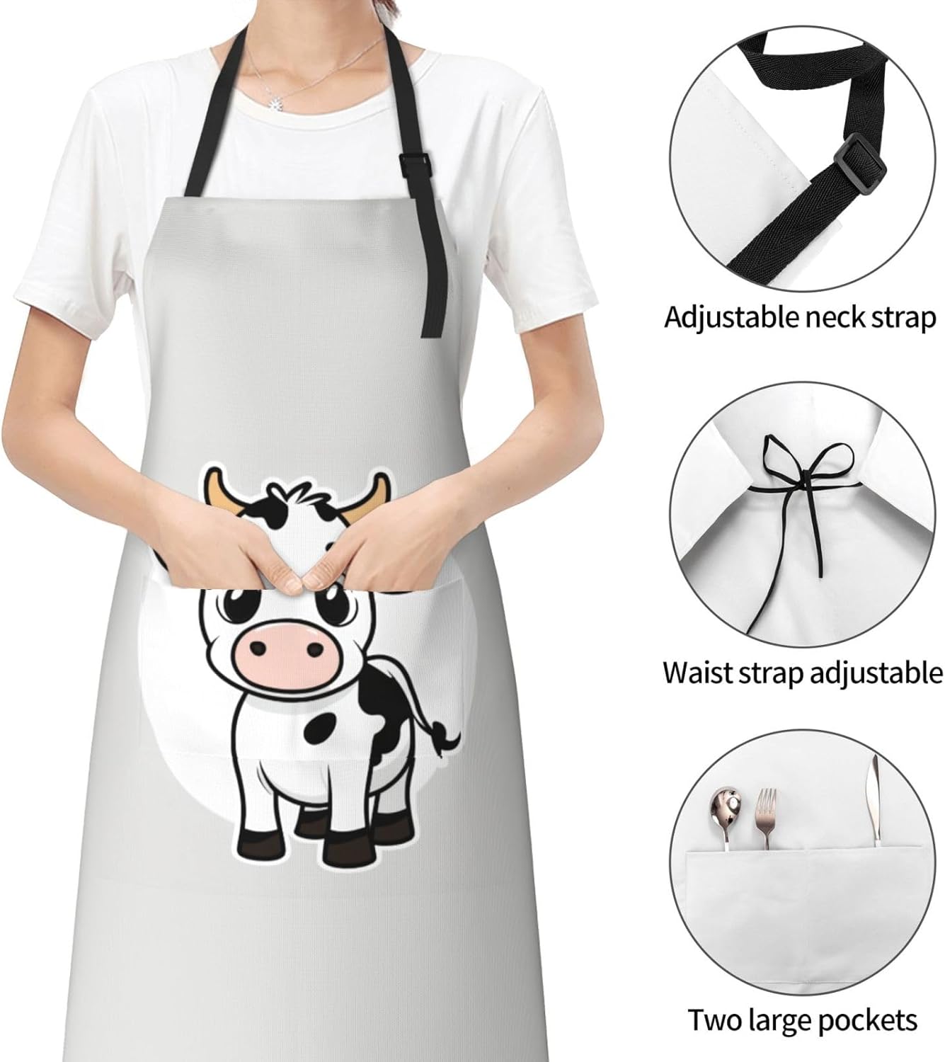 Cartoon Milk Cow print Waterproof chef's apron with pocket apron for kitchen cooking baking barbecue and gardening
