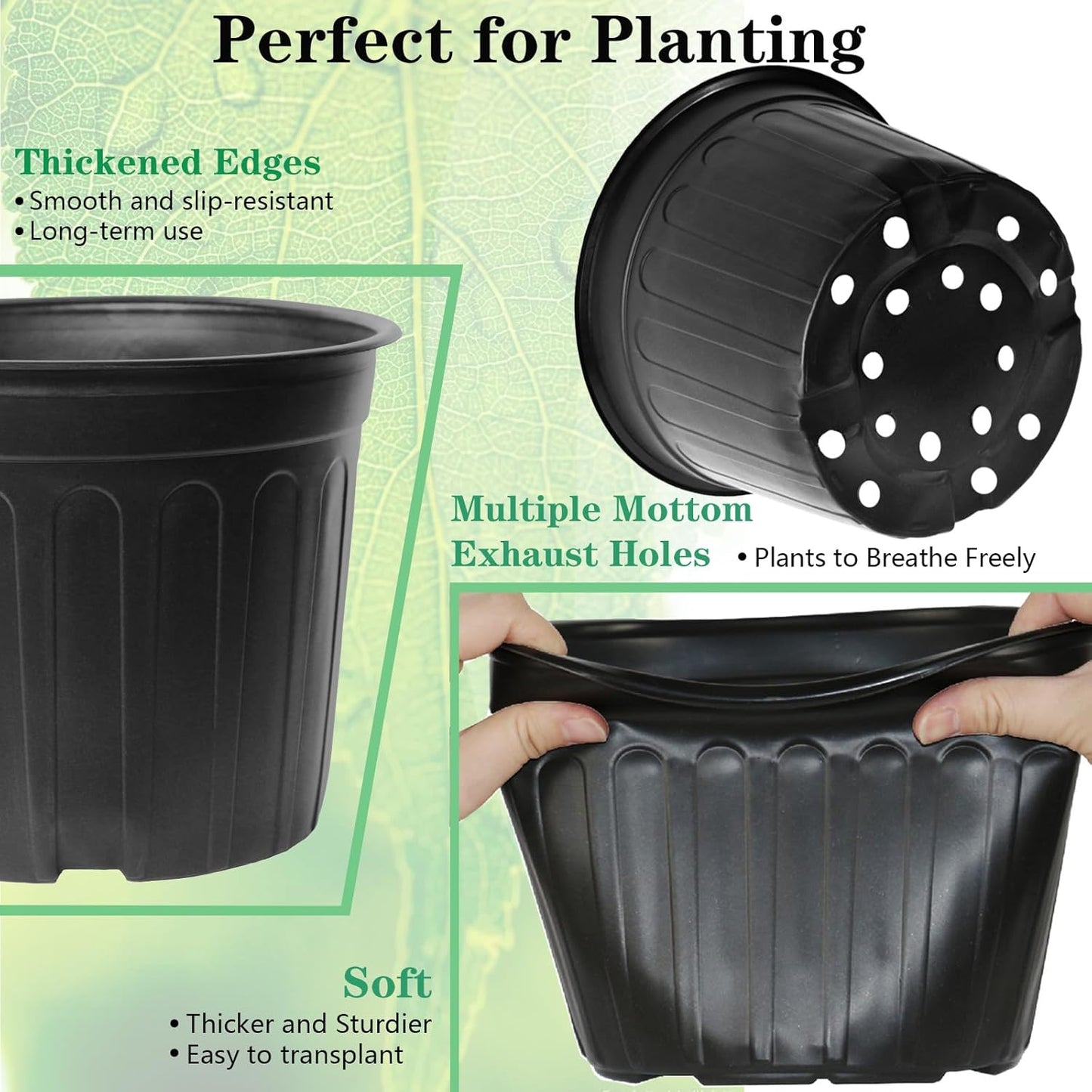 24-Pack 3 Gallon Flexible Plastic Plant Pots with 30Pcs Plant Labels,T