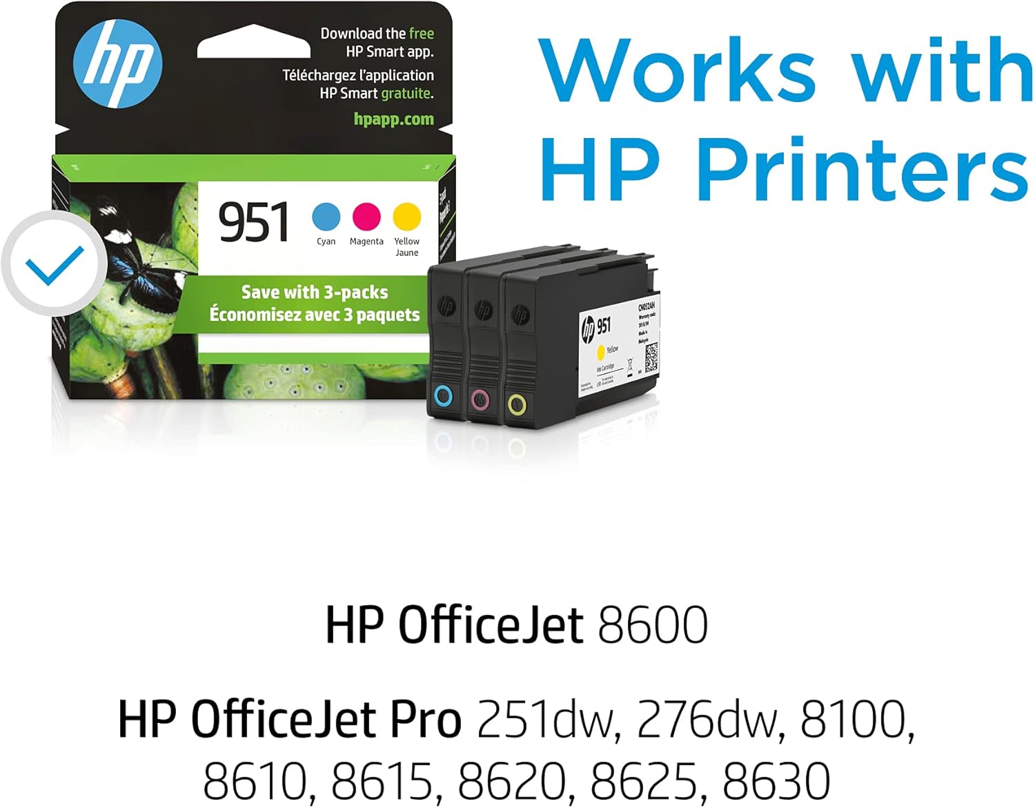 HP 951 Cyan, Magenta, Yellow Ink Cartridges (3 Pack) | Works with Offi