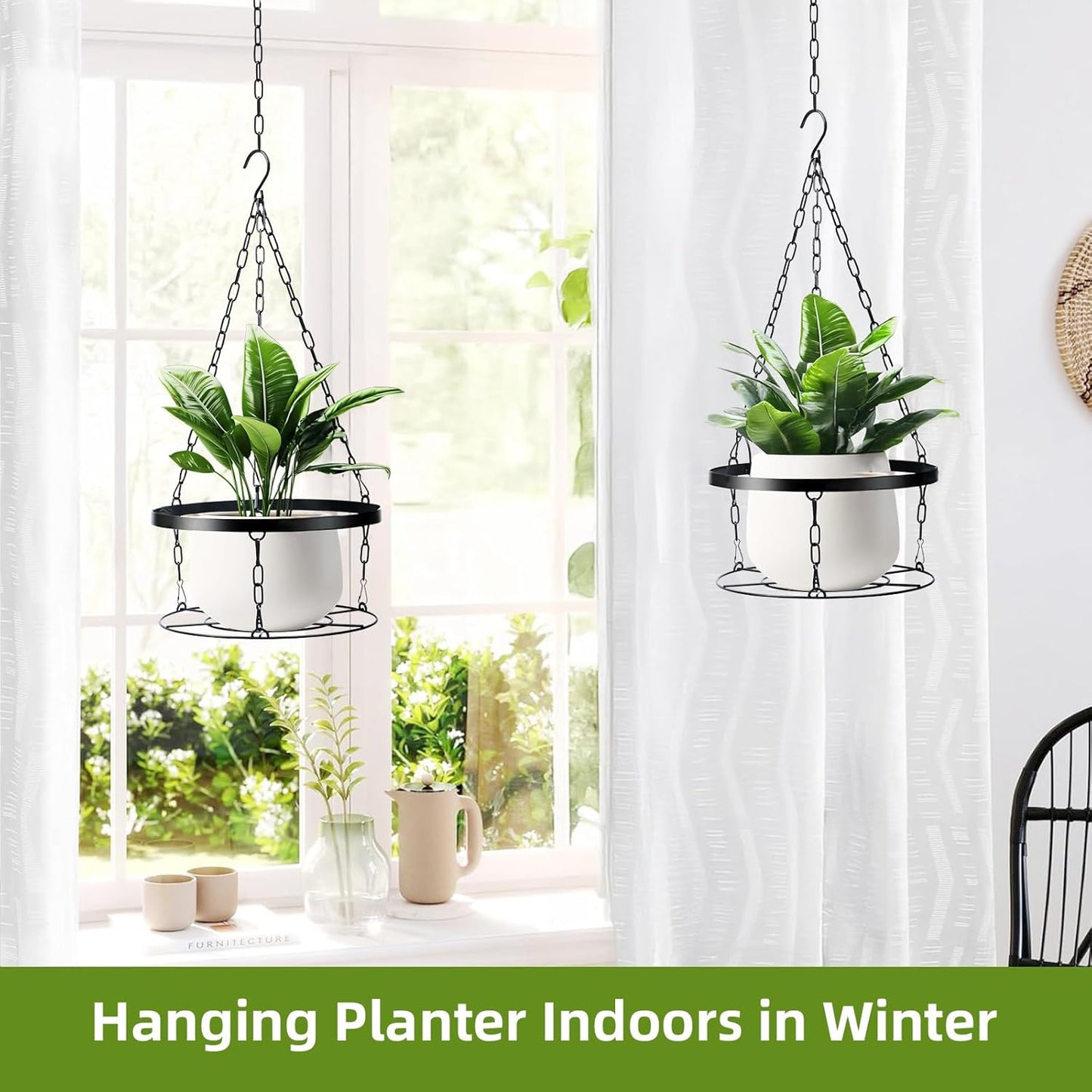 Hand Blown Glass Hummingbird Feeders for Outdoors with Hanging Planter(11 inch),Metal Hanging Plant Holder and Glass Hummingbird Feeder 2-in-1(POTS NOT Included)