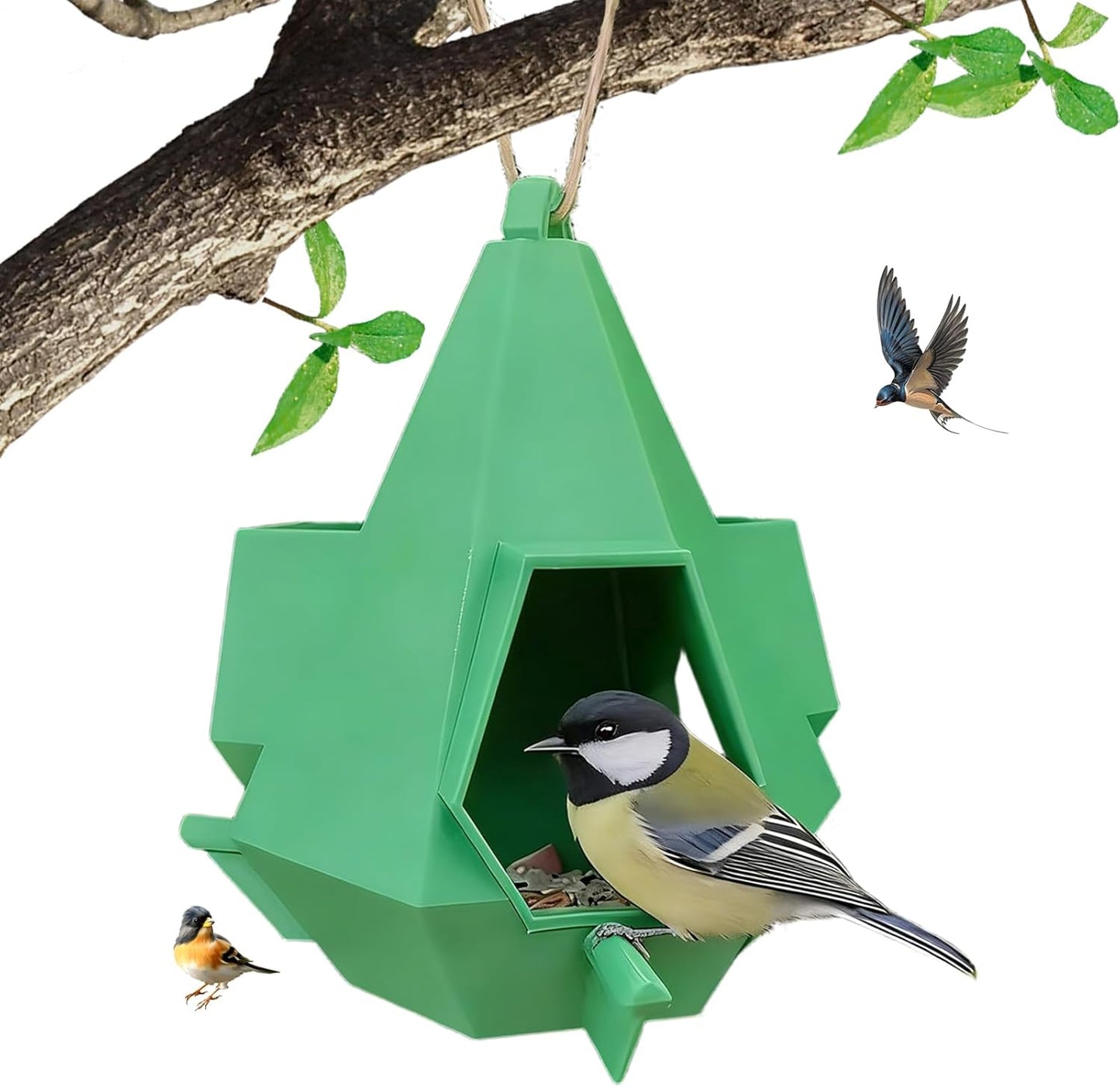 Bird Feeder House - Hangable Nest Shelter | Roof Design Easy Refill Small Hummingbird Feeder | for Adults Elderly Hummingbird Finch Viewing Outside Yard Balcony