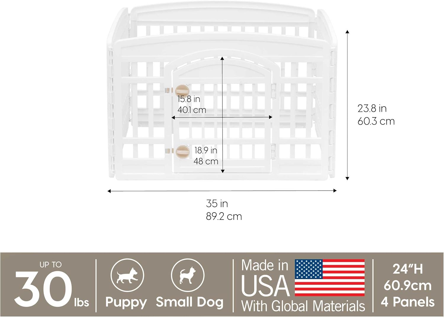 IRIS USA 24" Dog Playpen 4-Panel Pet Exercise Pen with Door Gate 35 x 
