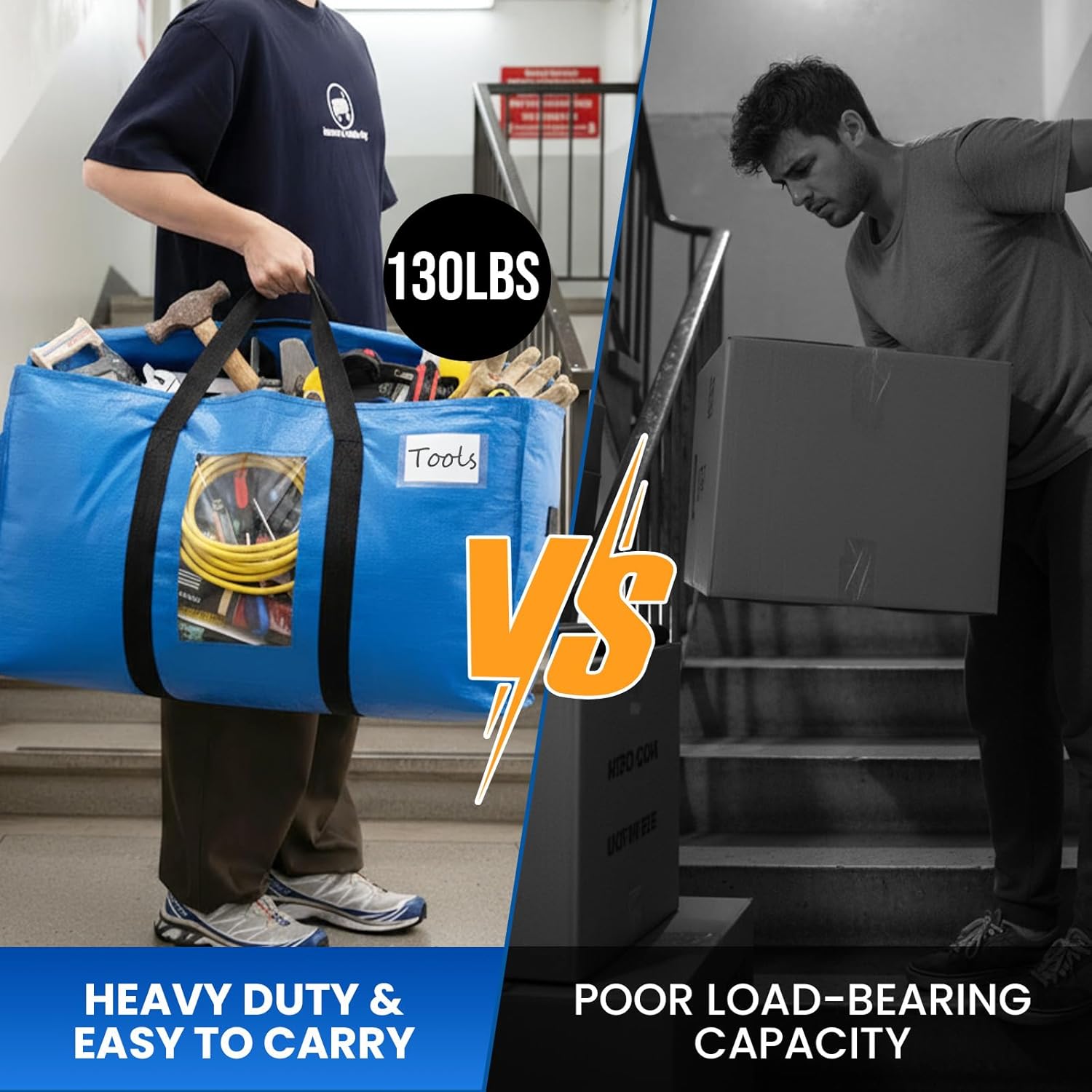 TAILI Extra Large Moving Bags, 4 Pack Blue Heavy Duty Totes For Storag