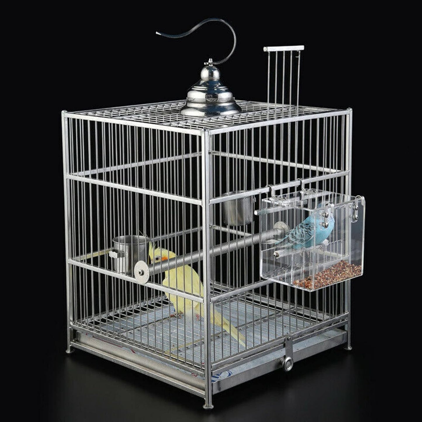 Automatic Bird Feeder No Mess Bird Cage Pet Feeder Seed Food Container for Parakeet Canary Cockatiel Parrot Finch Canary Acrylic (5.1 x 5.1 x 4.3 inch)