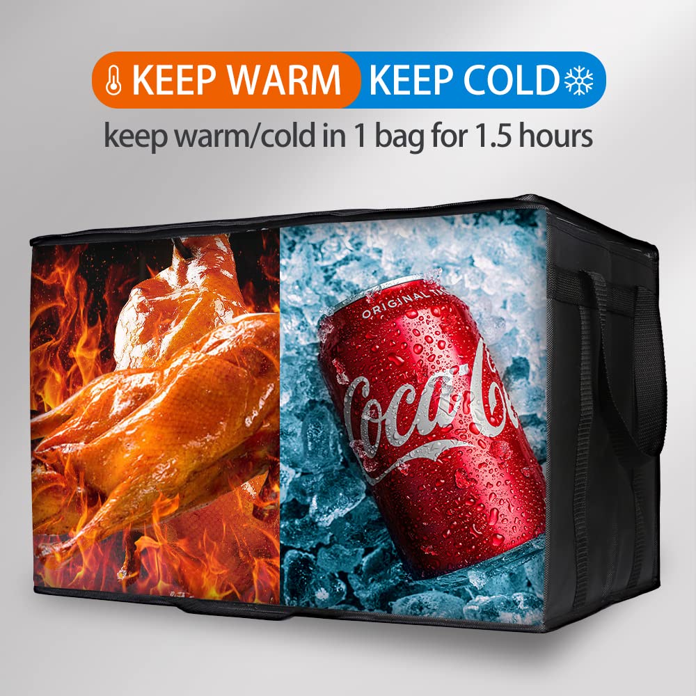 Bodaon Insulated Food Delivery Bag, XXXL Pizza Delivery Bags for Hot and Cold Food, Commercial, Large Capacity Reusable Warming Bag, Catering Cooler Bag for Rideshare, Warmers for Parties (Black, 1Pk)