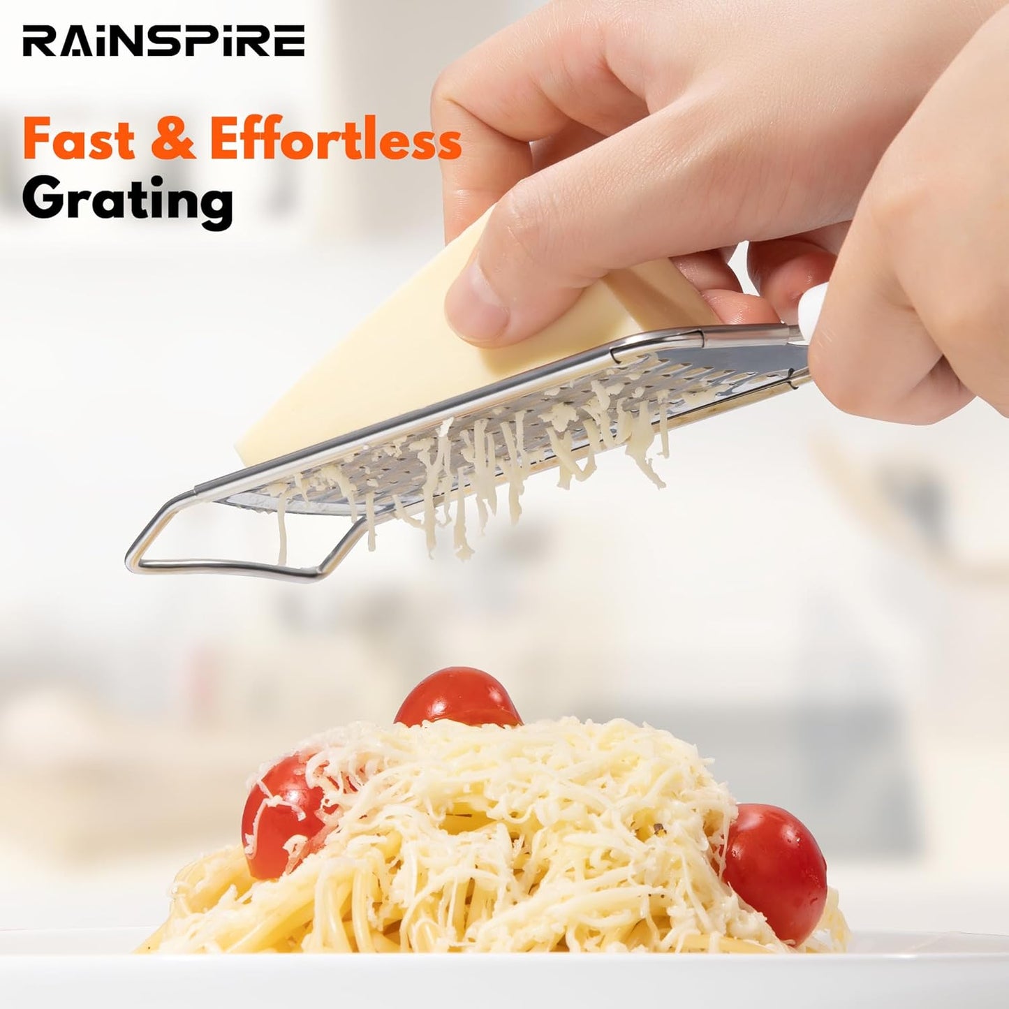 Rainspire 주방용 전문 치즈 강판, 스테인리스 스틸 휴대용, 치즈, 초콜릿, 향신료, 주방 도구 및 도구용 손잡이가 달린 금속 레몬 제스터 강판, 부드러운 그립 핸들, 블랙