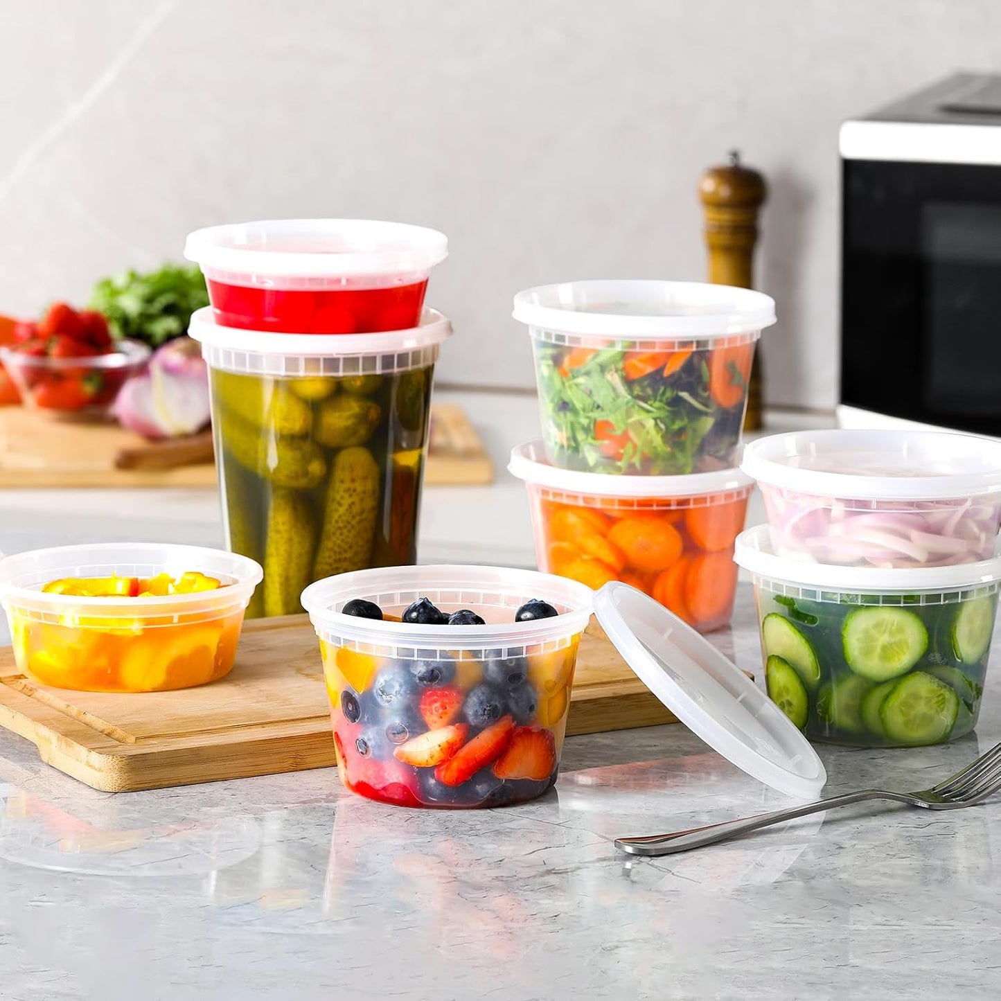 AOZITA 24 Sets Plastic Deli Food Containers With Lids, 8 oz 16oz 32oz 