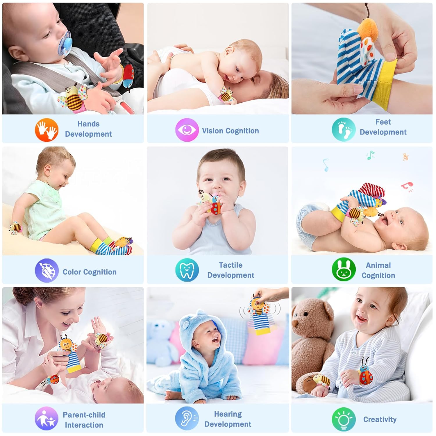 Bloobloomax Wrist Rattle Socks and Foot Finder Set, Infant Girl Boy To