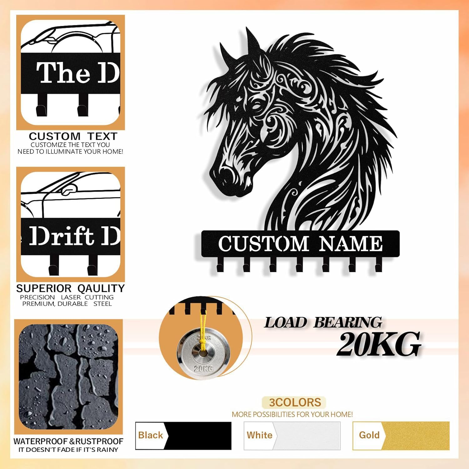 Personalized Horse Key Holder Wall Mount, Custom Metal Keys Holder for