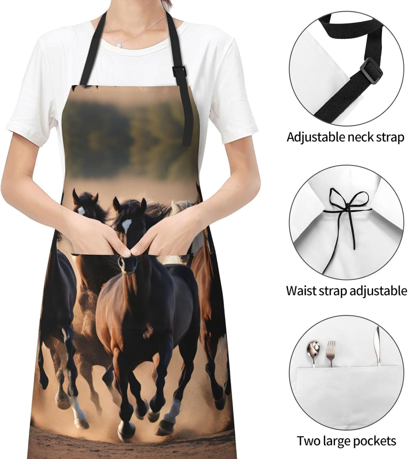 running horses print Waterproof chef's apron with pocket apron for kit