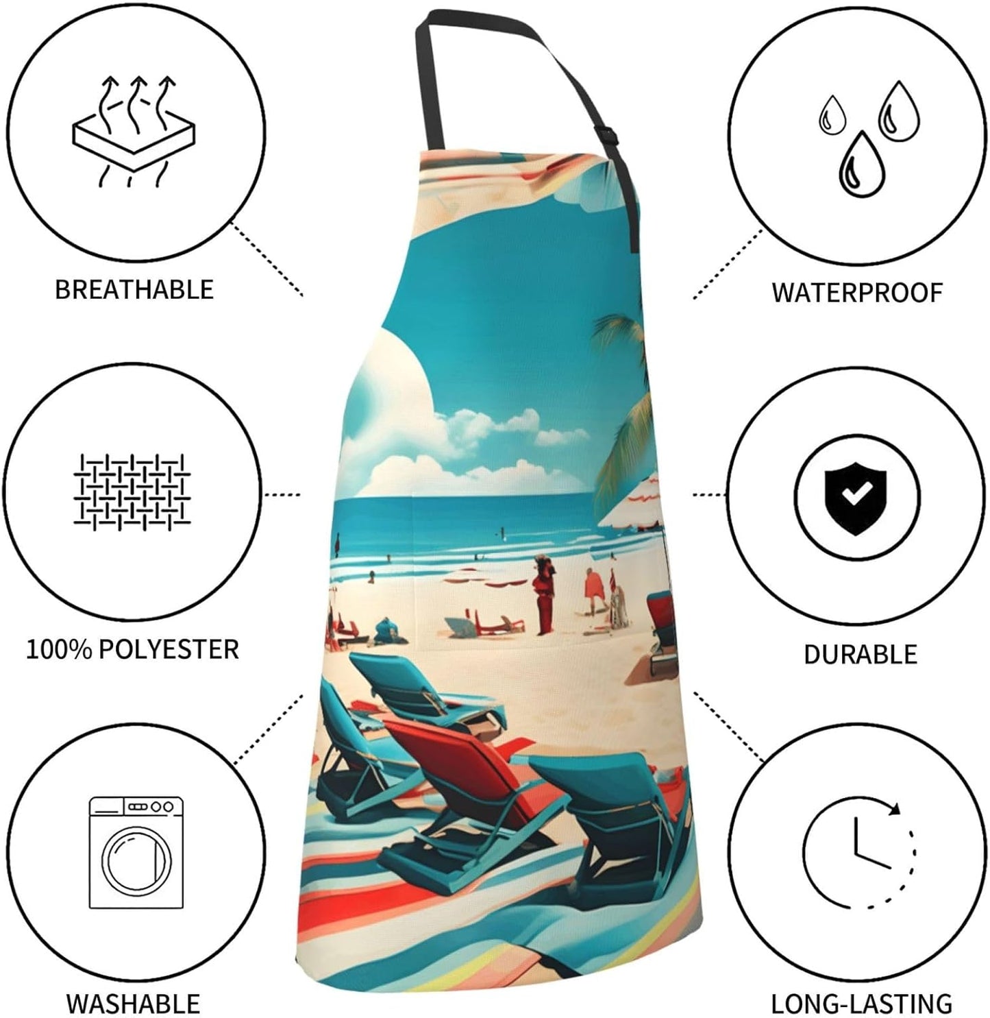 YANYU Beach Scenerys Print 28x33 In Kitchen Apron Stylish Chef Apron with Pockets for Cooking Baking Painting