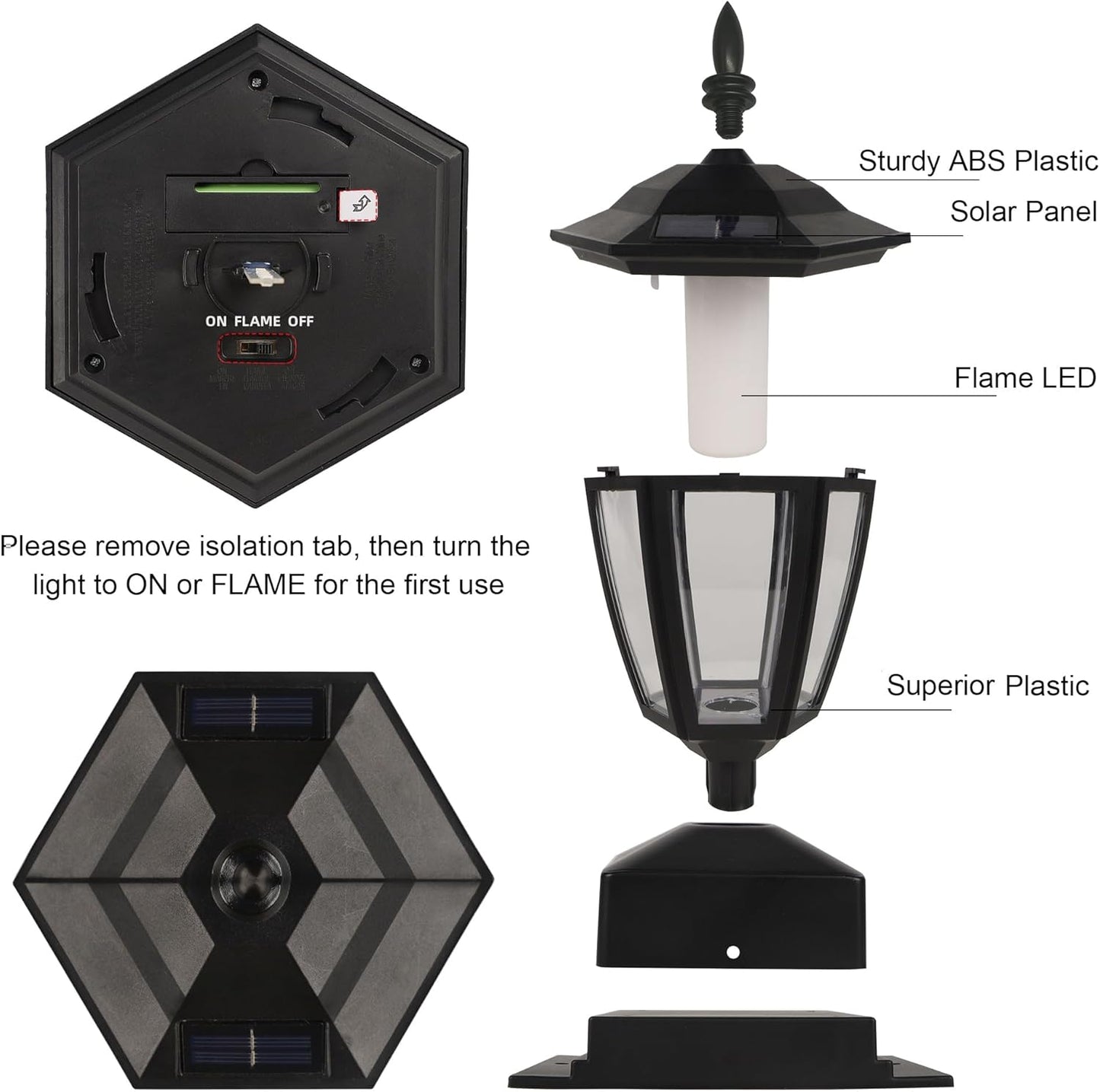 Dynaming Solar Flame Post Lights Outdoor, Solar Powered Lamps Fence Po