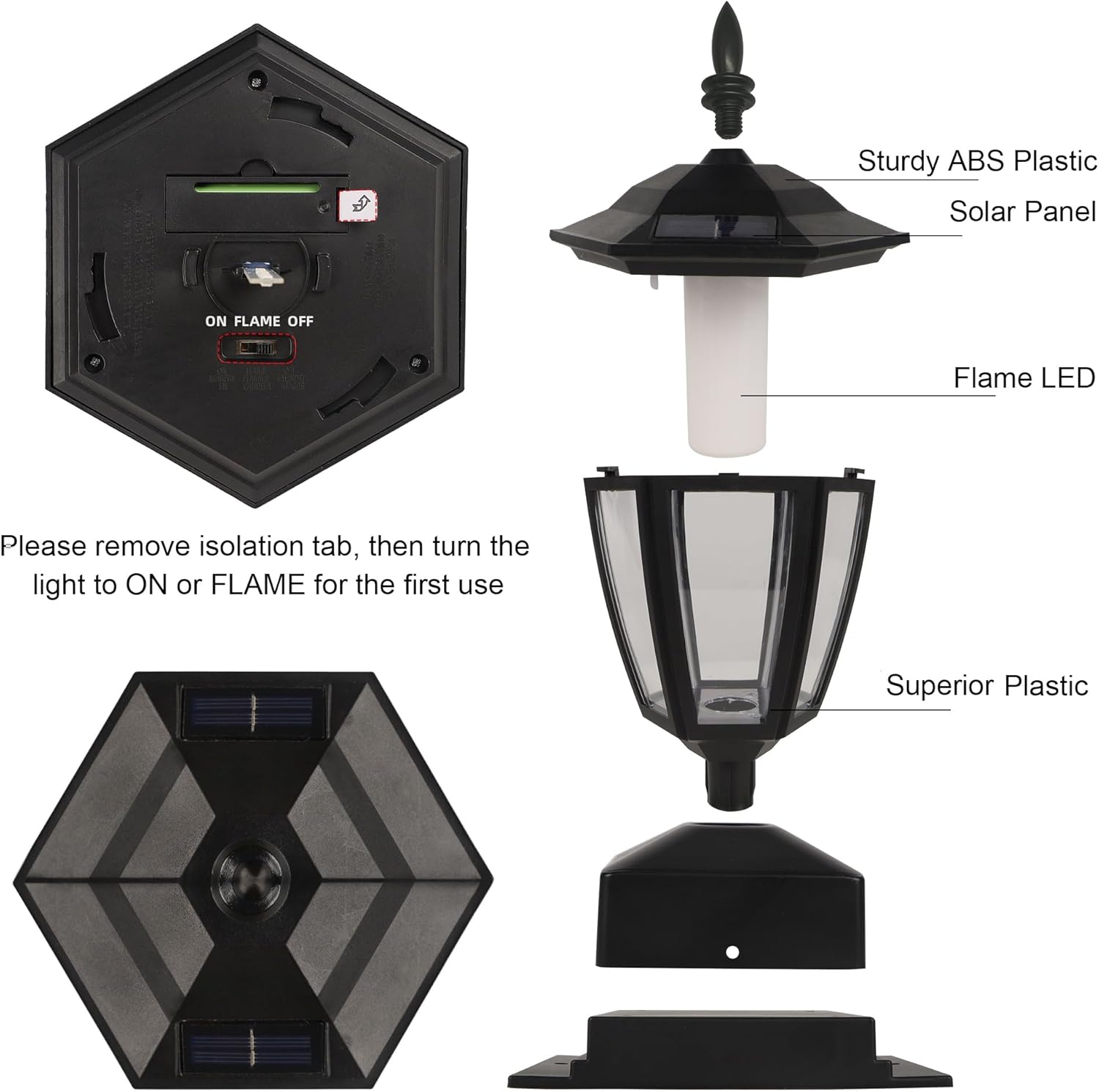 Dynaming Solar Flame Post Lights Outdoor, Solar Powered Lamps Fence Po