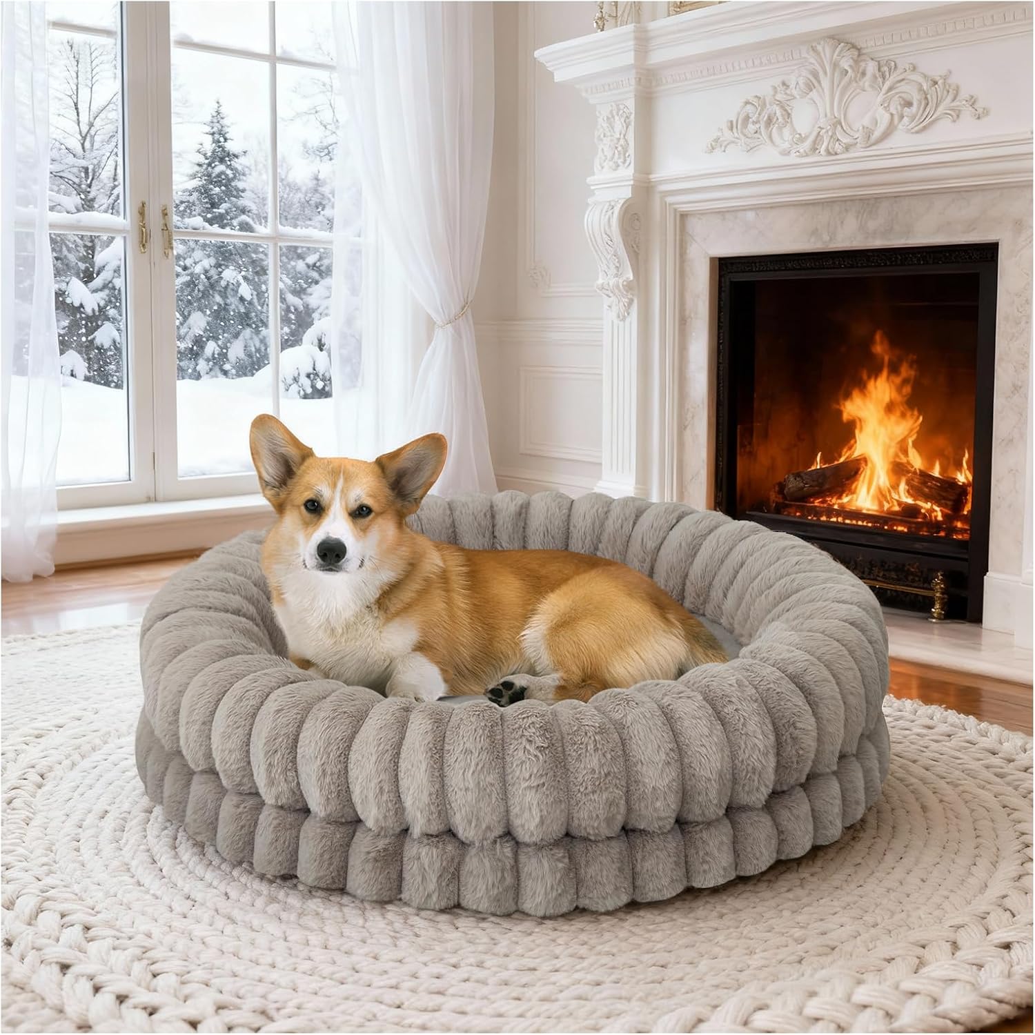 BALANCE Luxury Donut Dog Bed, 30 Inches Round Dog Bed Medium Size Dogs