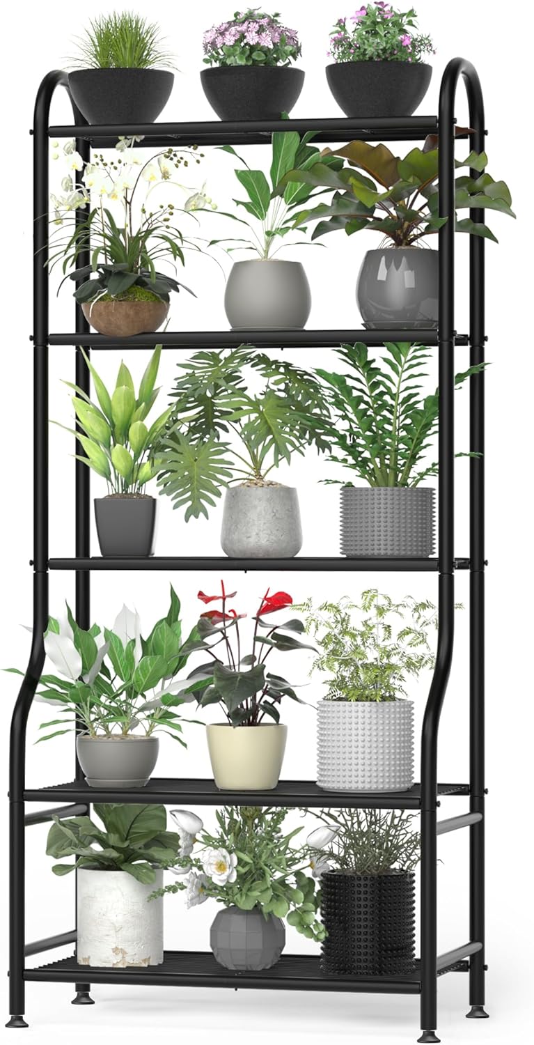 5-Tier Metal Plant Stand Indoor Outdoor, Waterproof Flower Stand for M