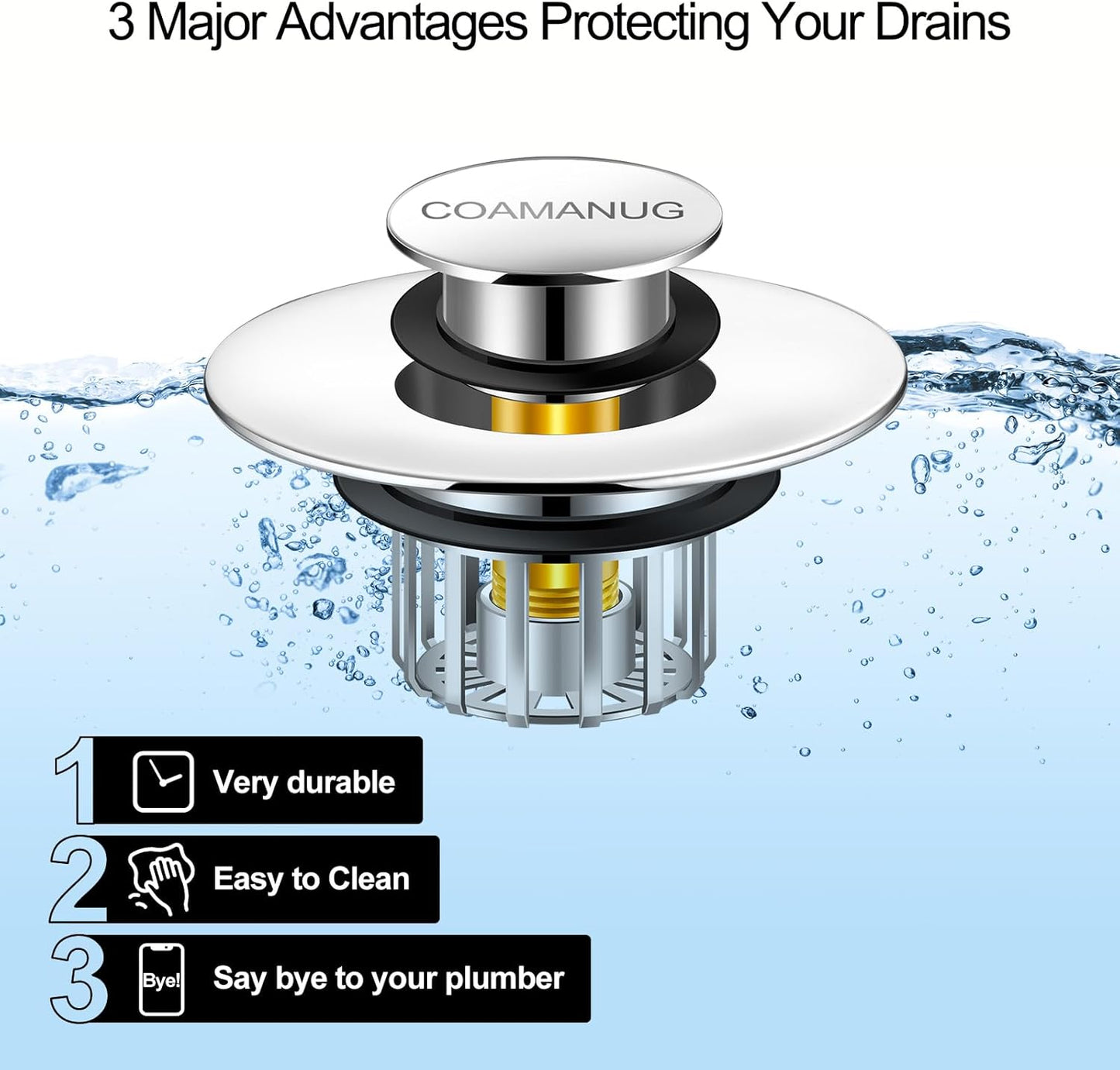 Bathtub Stopper | Shower Drain Hair Catcher, Pop-up Tub Stopper with Strainer | Bathroom Drain Plug | Drain Protector for 1-1/2 to 1-3/4"" Bath Drain Hole