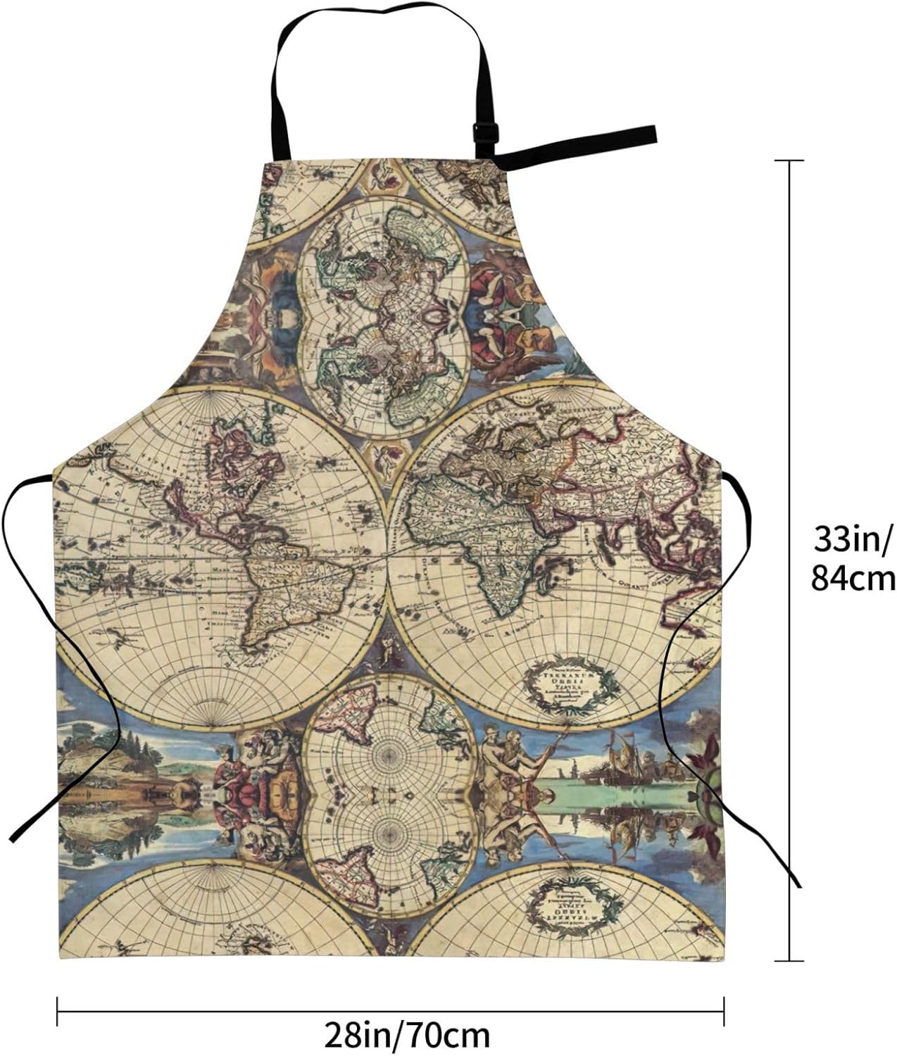 Ancient Map World Globe Print Laundry apron 28x33 In Waterproof Kitche