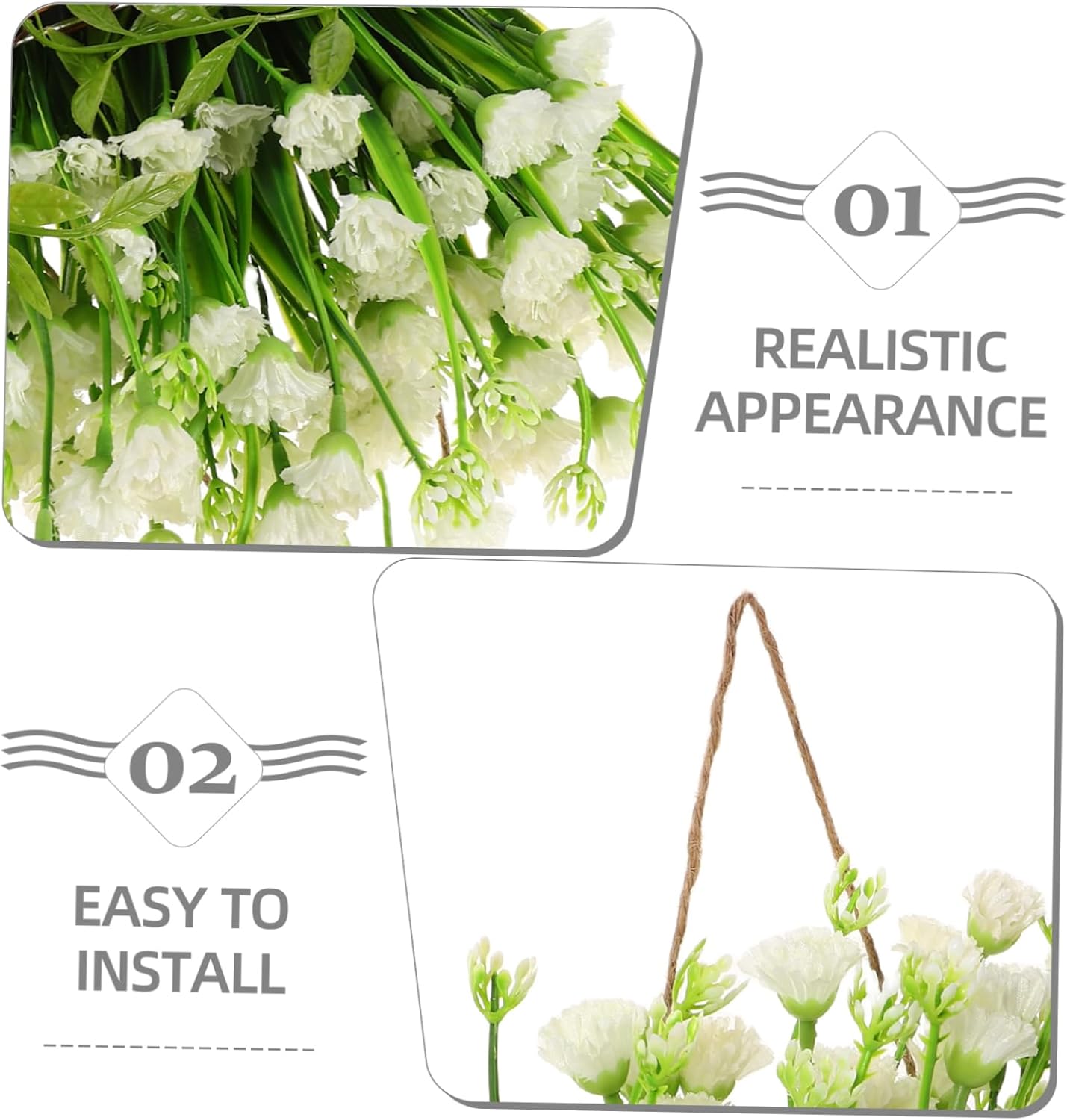 BESTOYARD White Artificial Hanging Flower Basket Floral Round Door Han