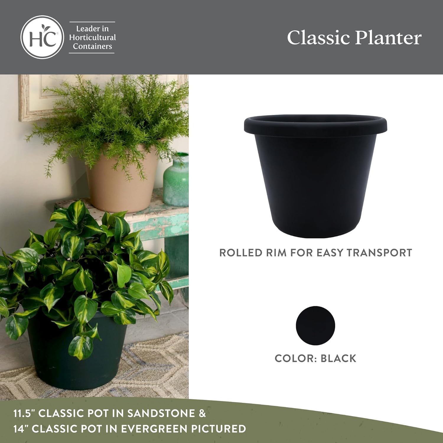 The HC Companies 14 Inch Classic Round Planter Pots with Drainage, Rol