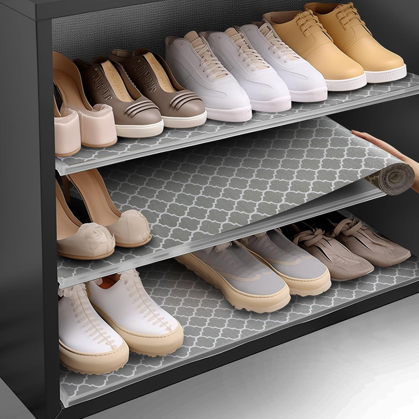 Shelf and Drawer Liner for Kitchen Cabinets Non-Adhesive, Strong Grip Non-Slip Thickened Cabinet Liners for Shelves, Waterproof Mats for Dresser Cupboard, Gray, 12 in x 10 Feet