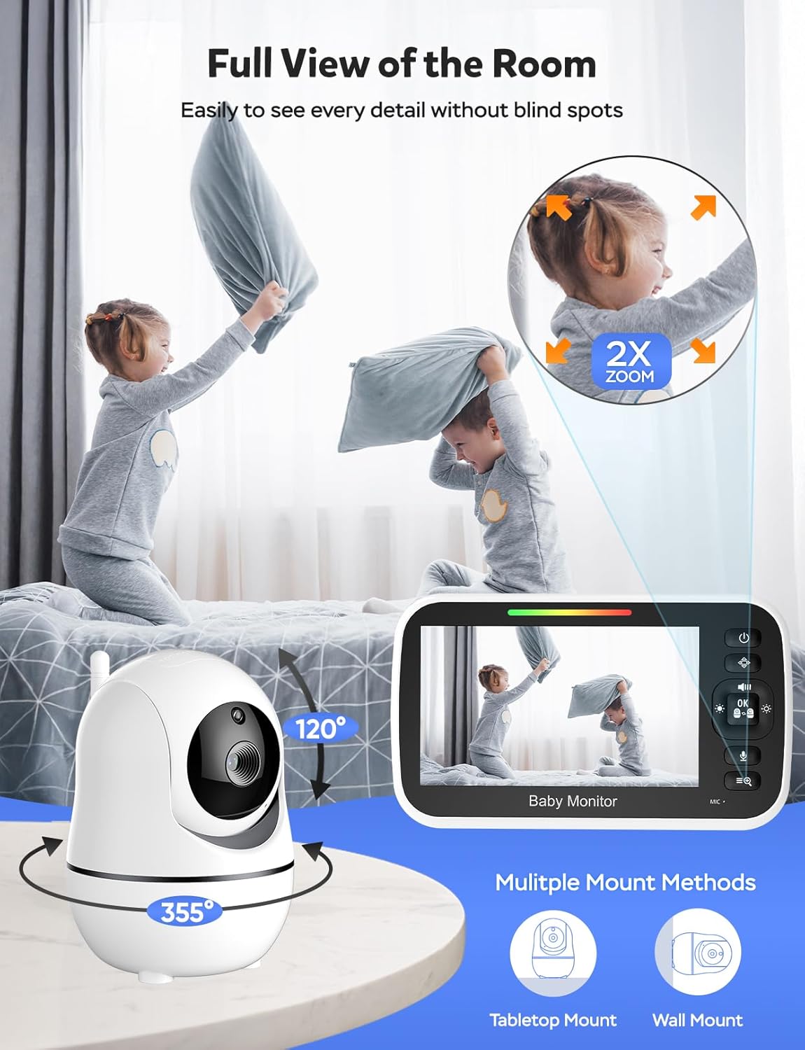 GoodBaby Baby Monitor with Camera and Audio - No WiFi, Remote Pan-Tilt