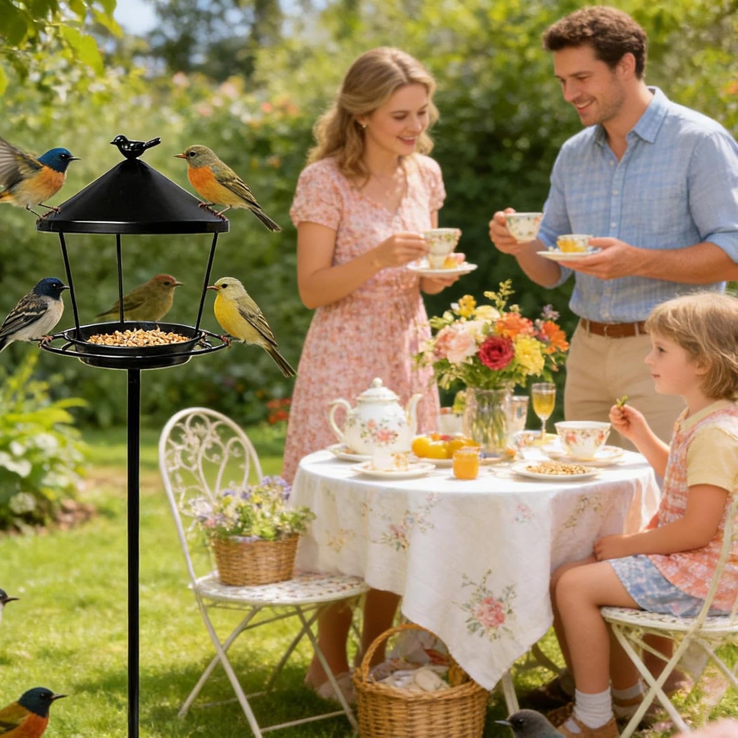 Standing Bird Feeder, Weatherproof Anti Waste Wild Feeding Station, Standing Bird Feeder Tray, Sturdy Outdoor Design, Easy Access Function, Top Performance Garden Accessory for Backyard