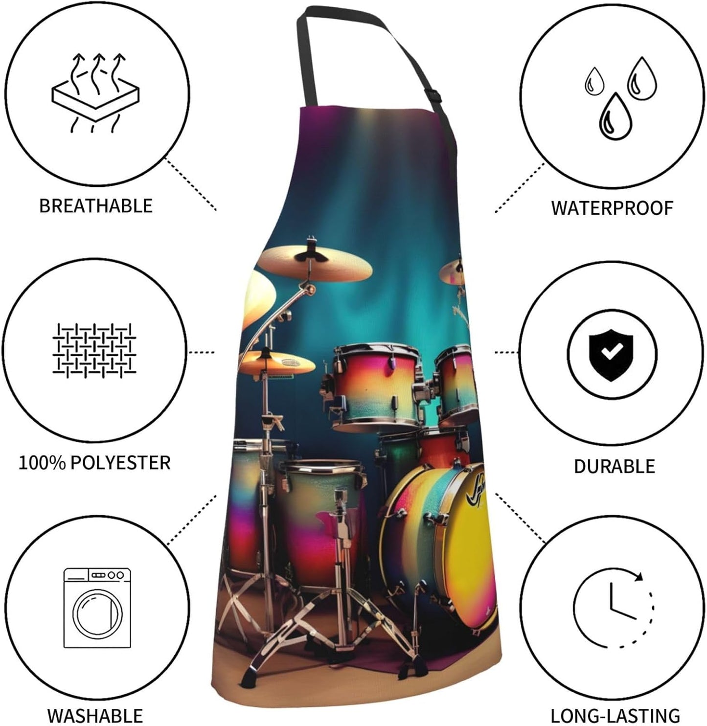 Cool Drums Set print Waterproof apron with pocket adjustable cooking apron for adult kitchen bibs to bake