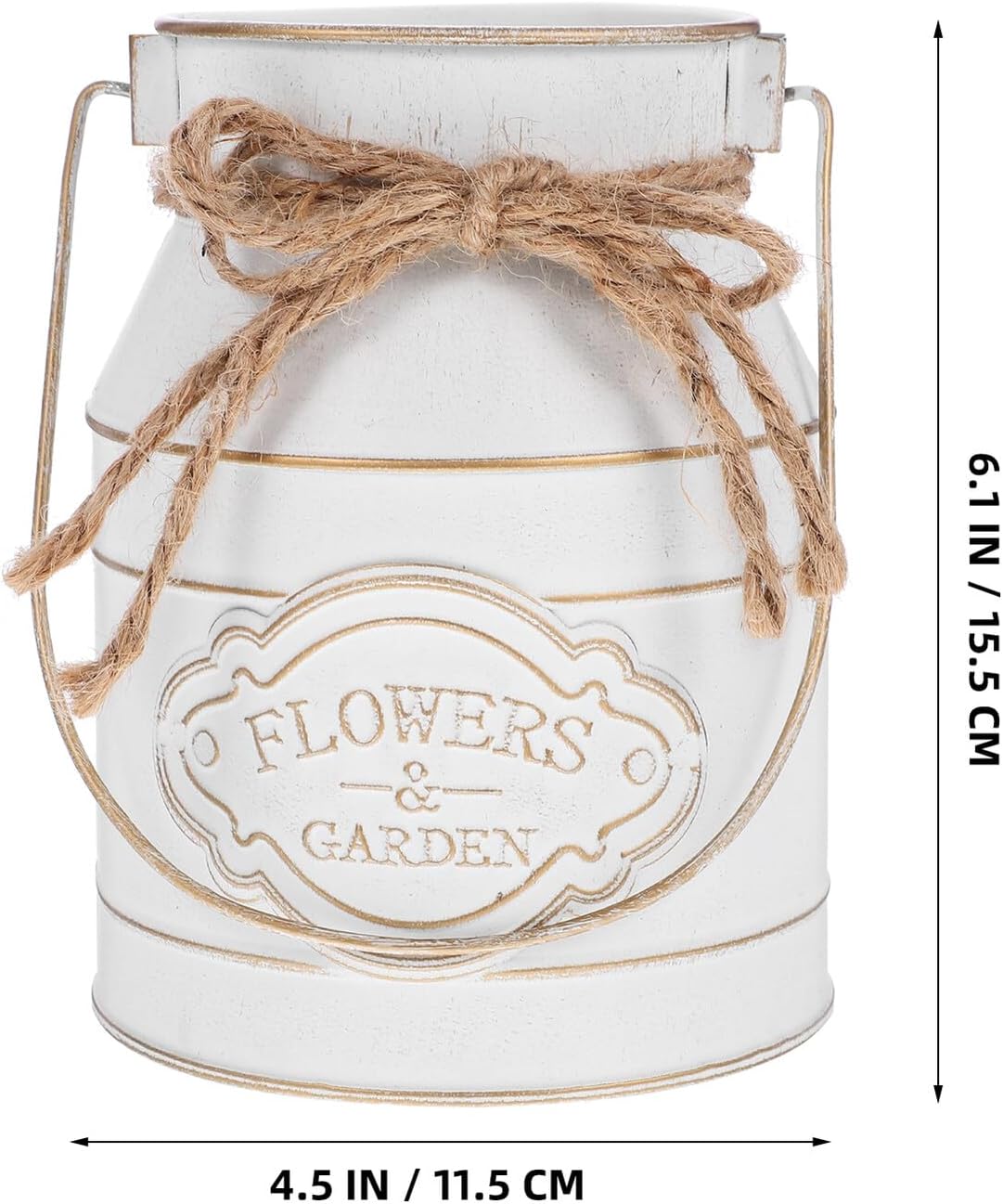 PRETYZOOM Vintage Iron Plant Bucket Flower Vase with Handle White Meta