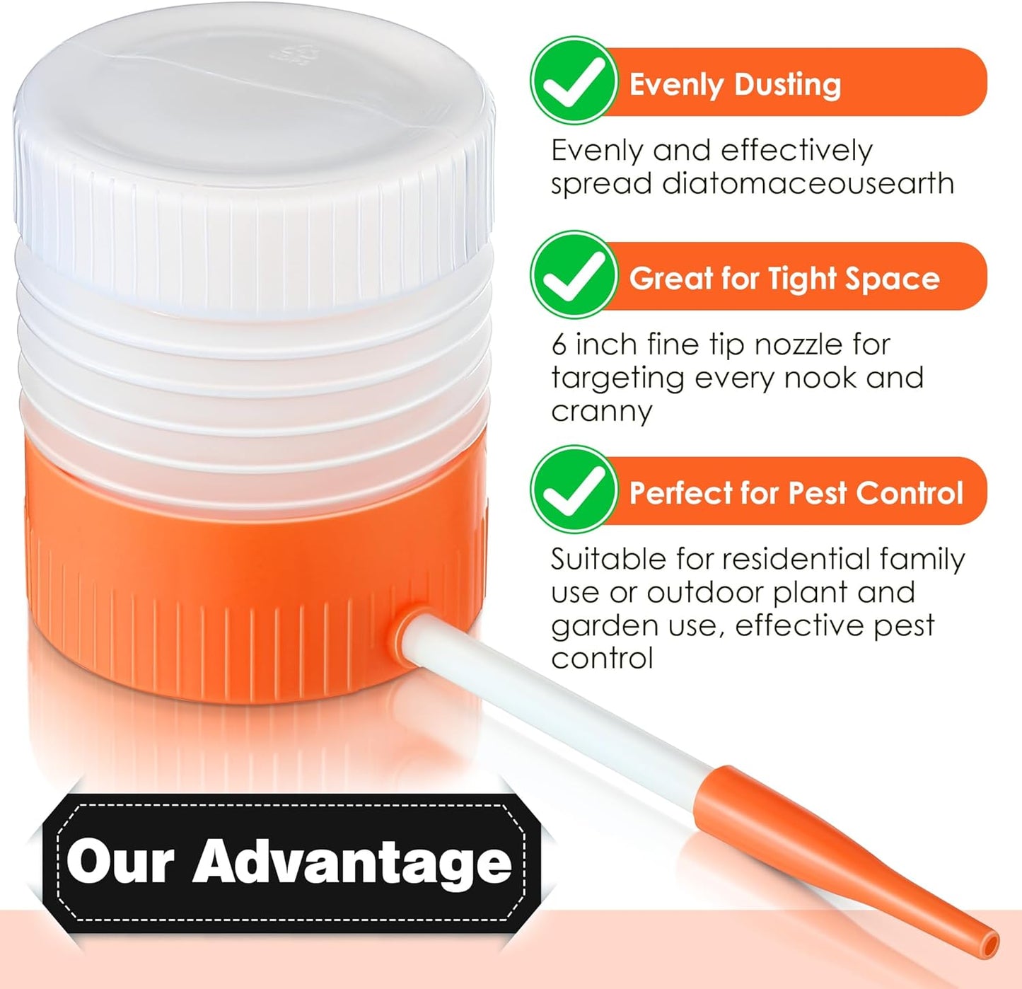 1 Pack Diatomaceous Earth Powder Duster with 6 Inch Nozzle, Diatomaceous Earth Spray Powder Applicator for Pest Control, Gardening & Home Maintenance, Indoor & Outdoor Use (Orange)